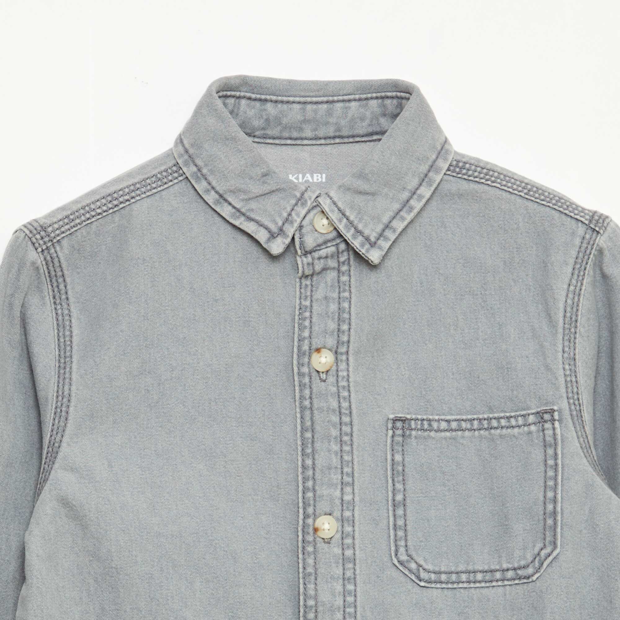 Denim Shirt with Chest Pocket GREY - Image 2