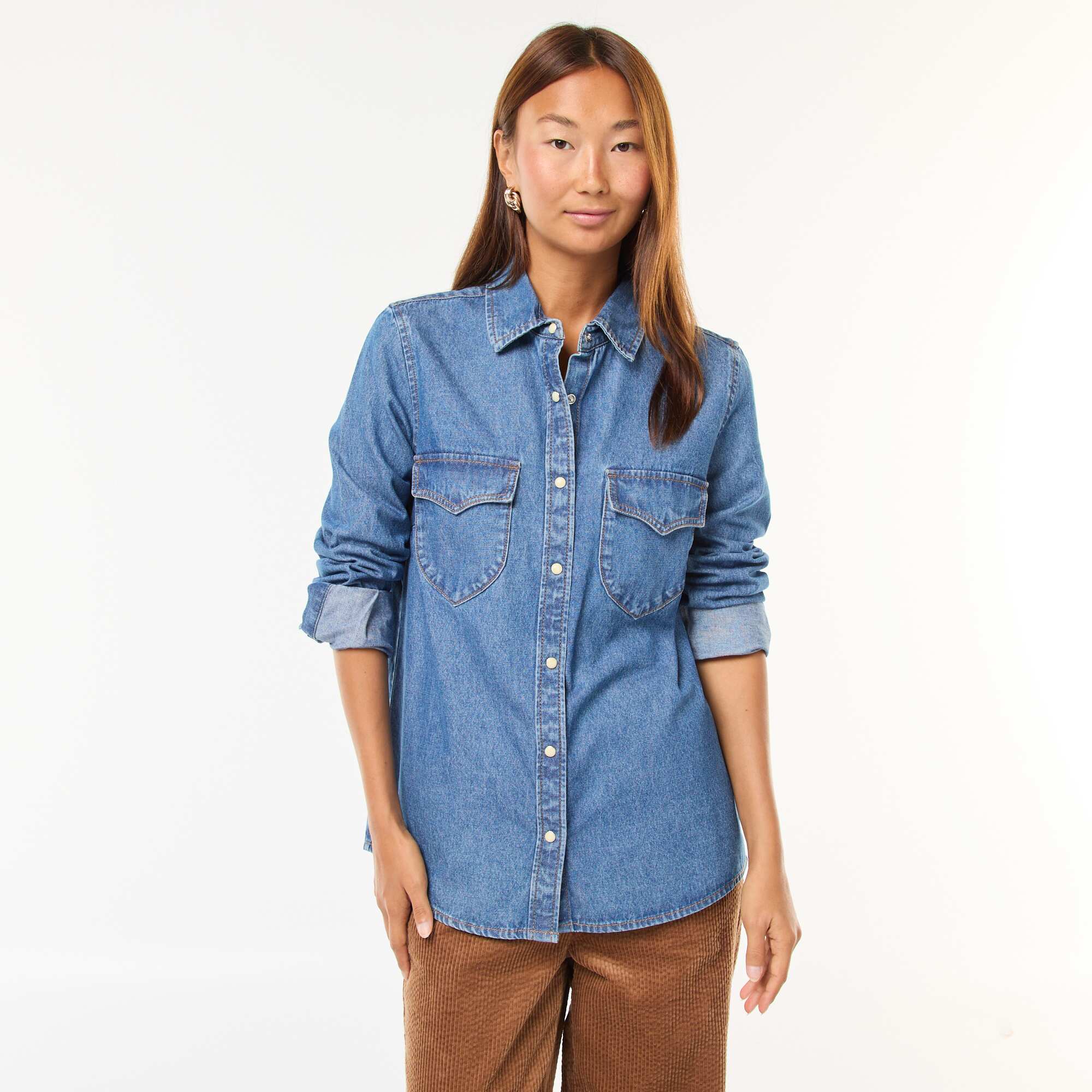Denim Shirt with Flap Pockets BLUE