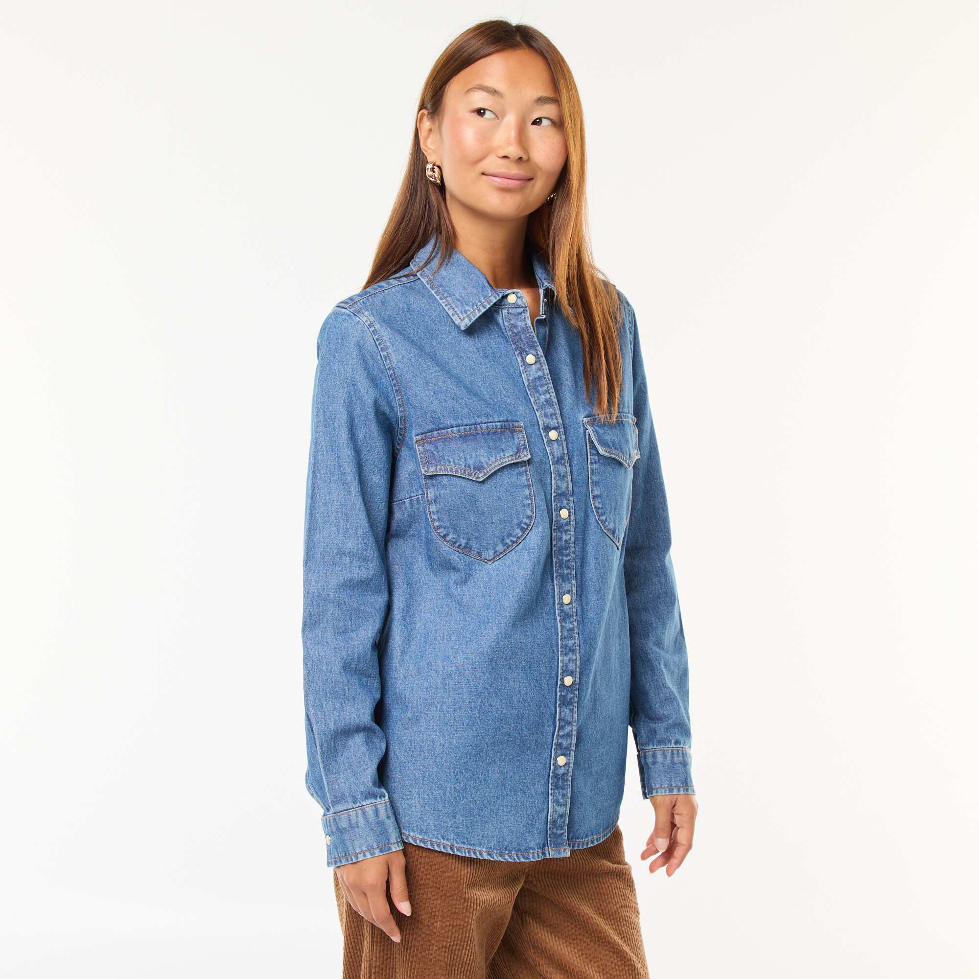Denim Shirt with Flap Pockets BLUE - Image 3