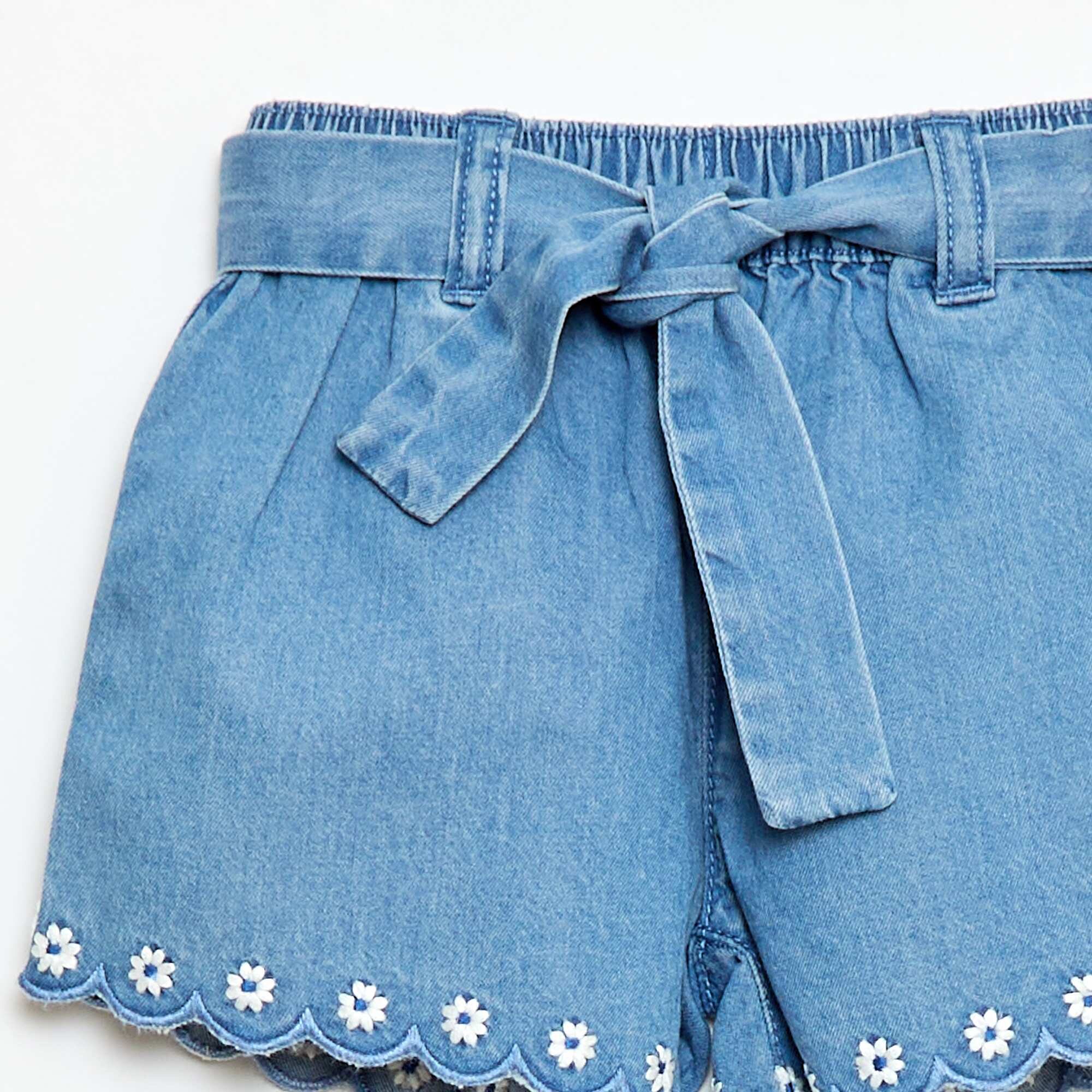 Denim Shorts with Tie Belt BLUE - Image 2