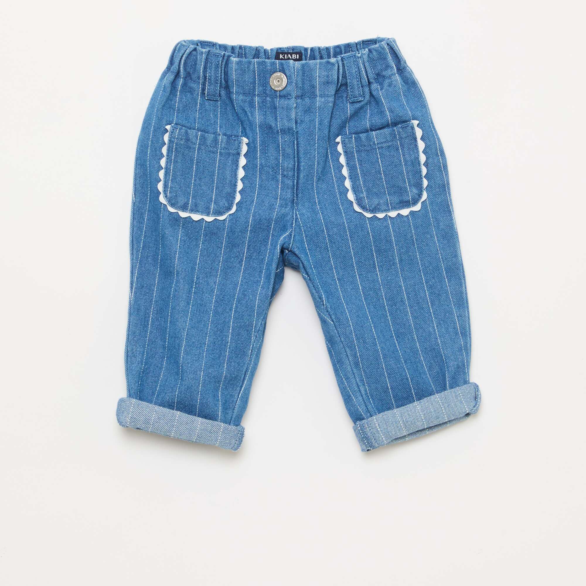 Denim Trousers with Decorative Patch Pockets BLUE