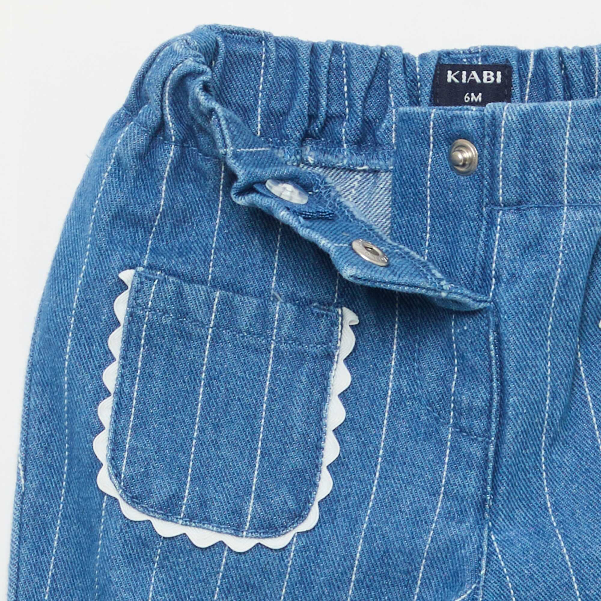 Denim Trousers with Decorative Patch Pockets BLUE - Image 3