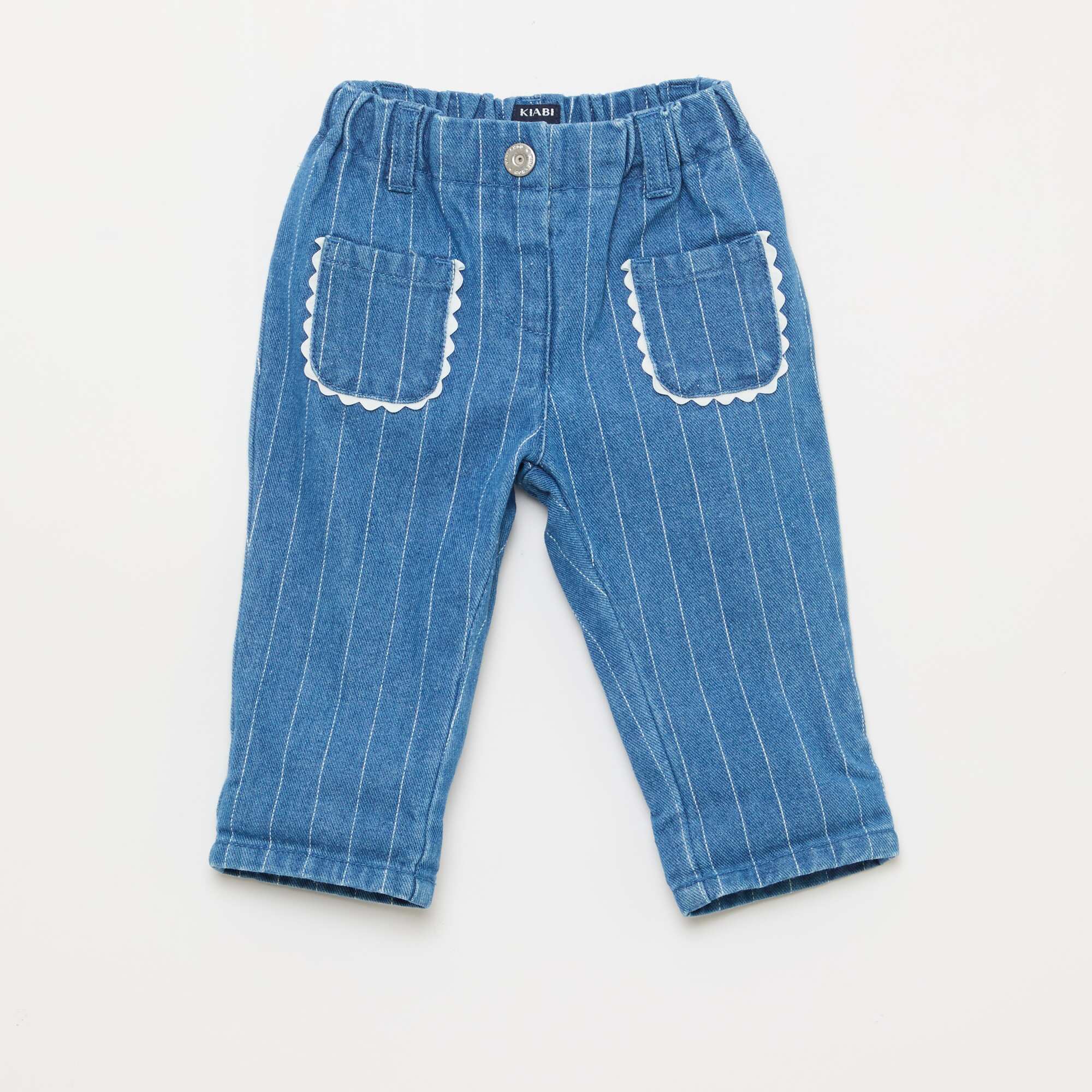 Denim Trousers with Decorative Patch Pockets BLUE - Image 4