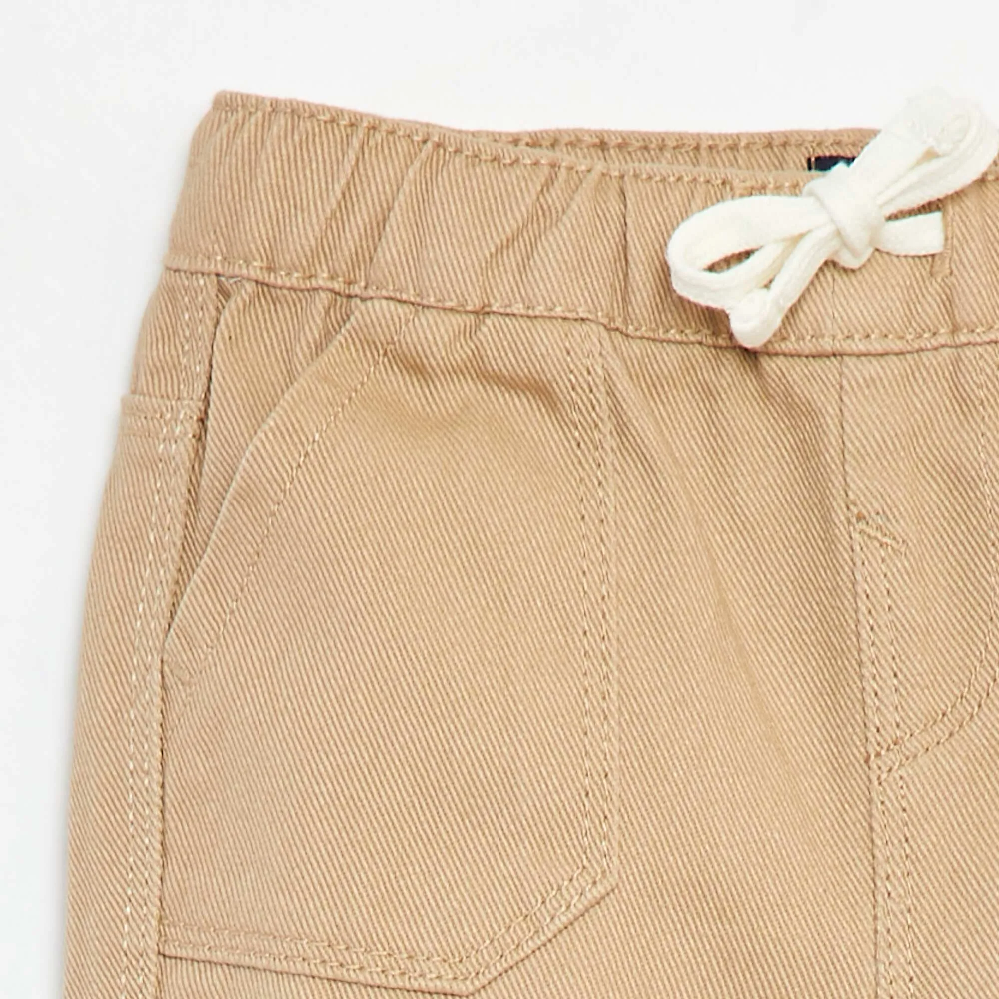 Denim trousers with elasticated waist BEIGE - Image 3