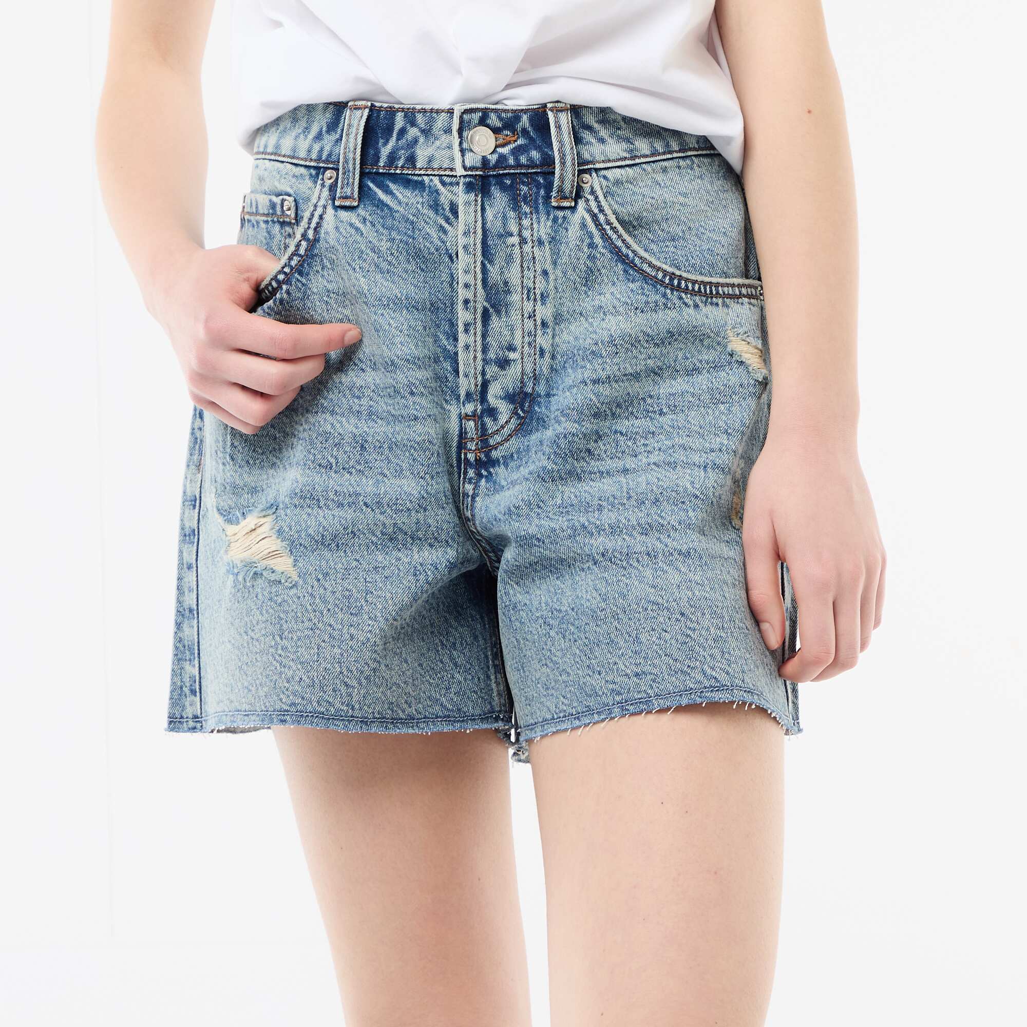 Distressed Denim Shorts BLUE - Image 3