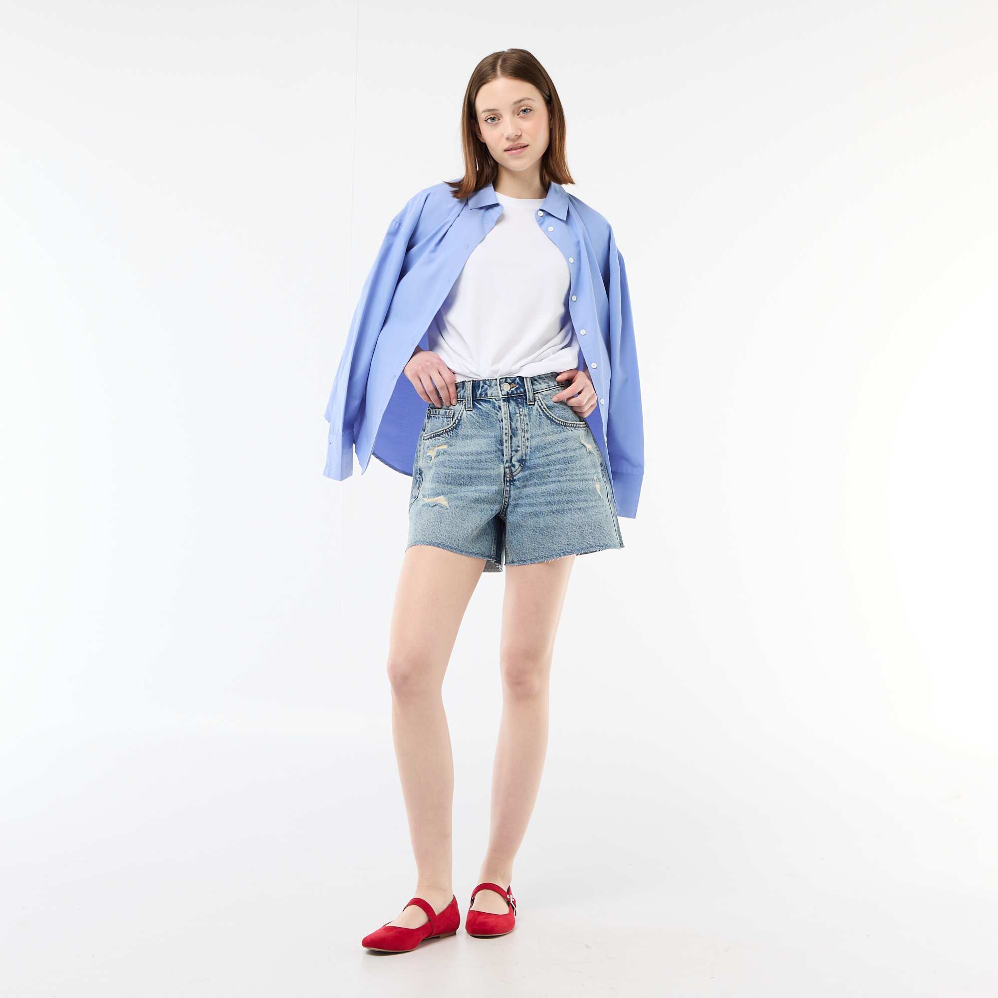 Distressed Denim Shorts BLUE - Image 5