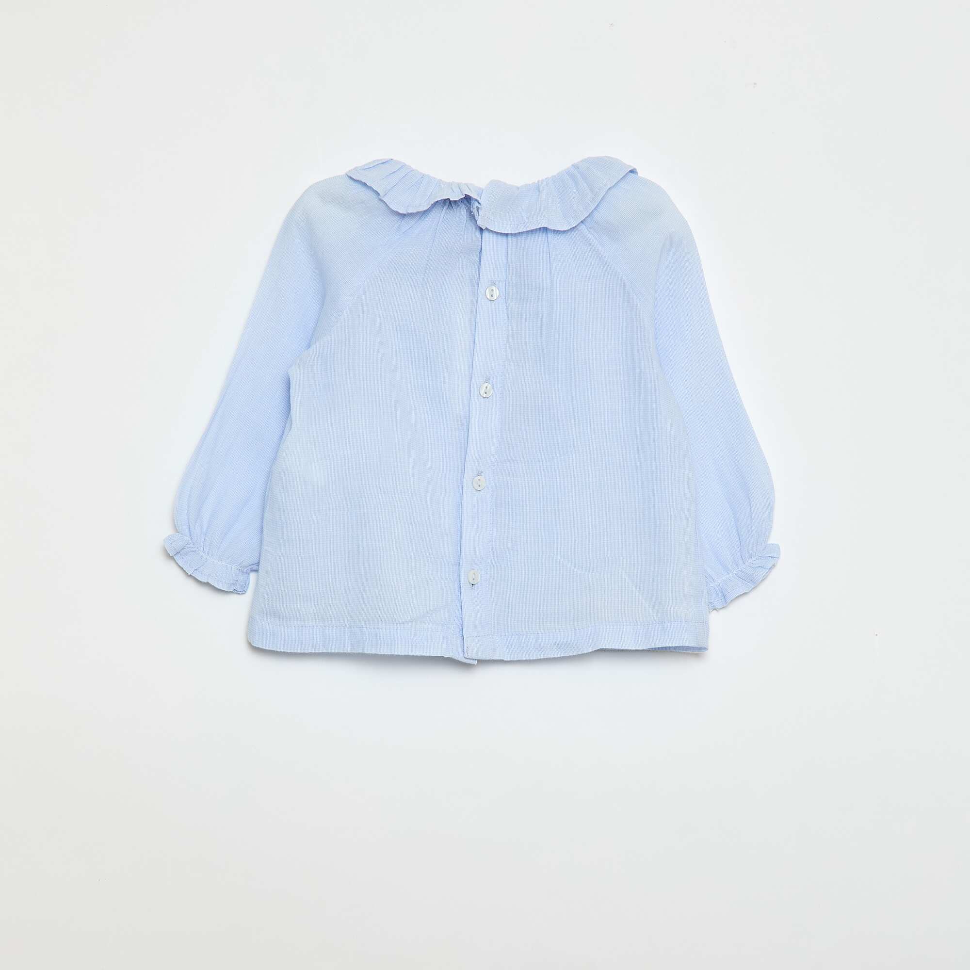 Dobby Blouse with Buttoned Back Opening BLUE - Image 2