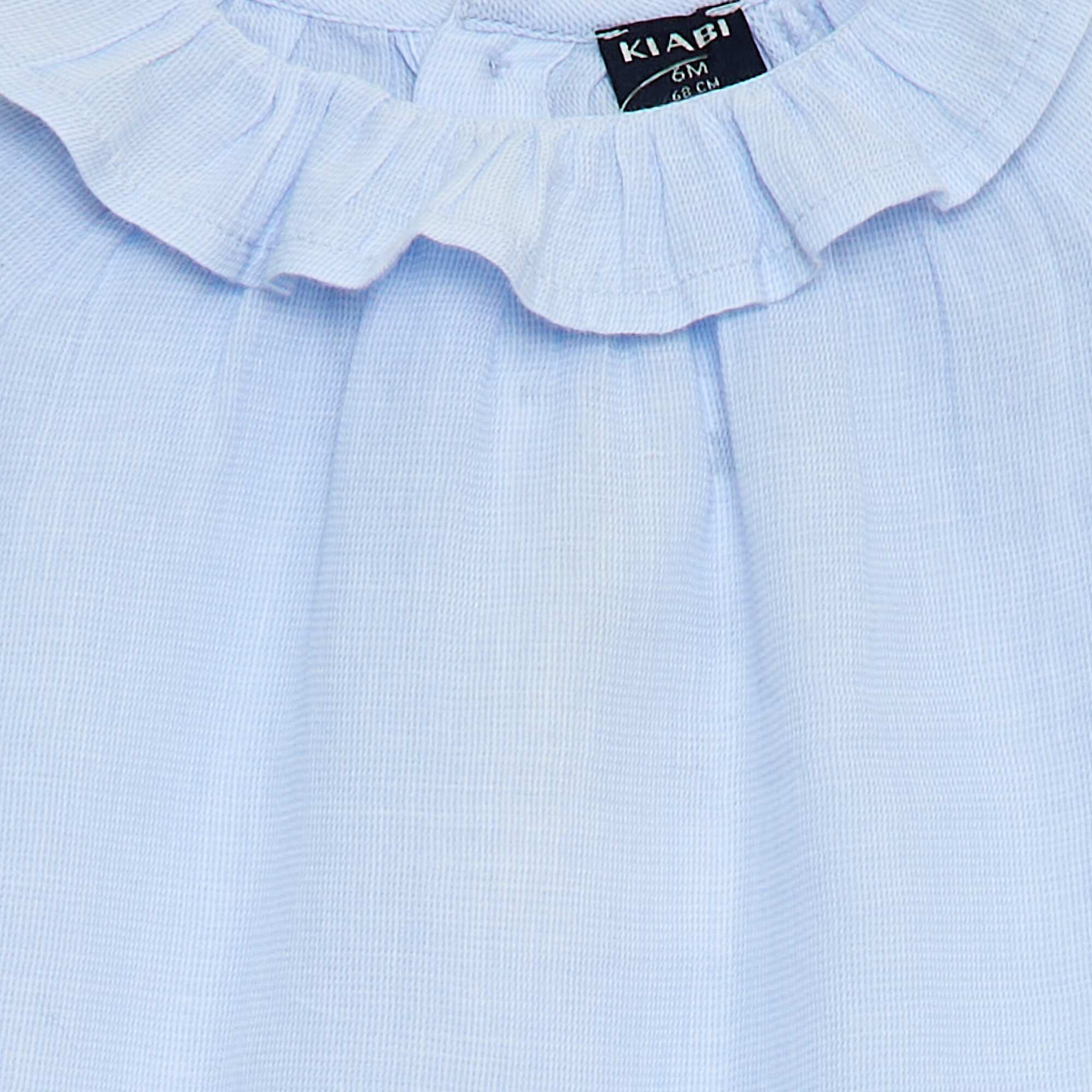 Dobby Blouse with Buttoned Back Opening BLUE - Image 3