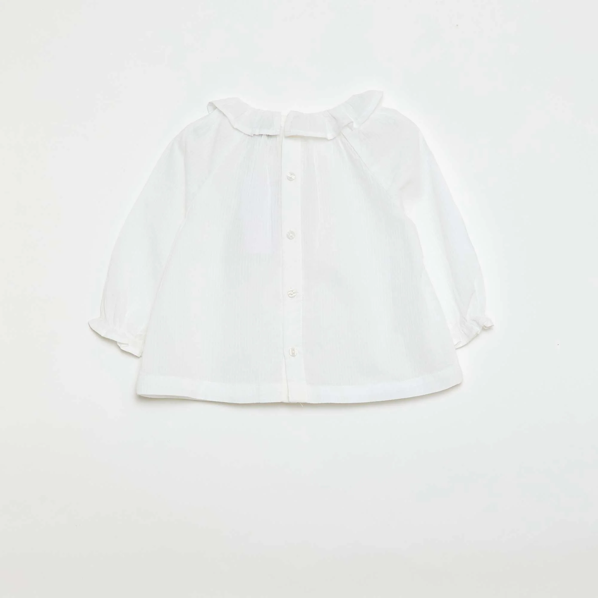 Dobby Blouse with Buttoned Back Opening WHITE - Image 2