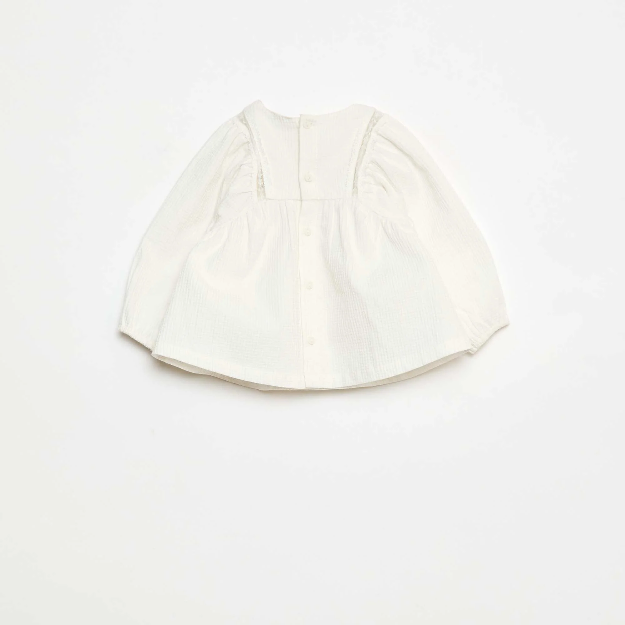 Dobby Blouse with Lace Yoke WHITE - Image 2