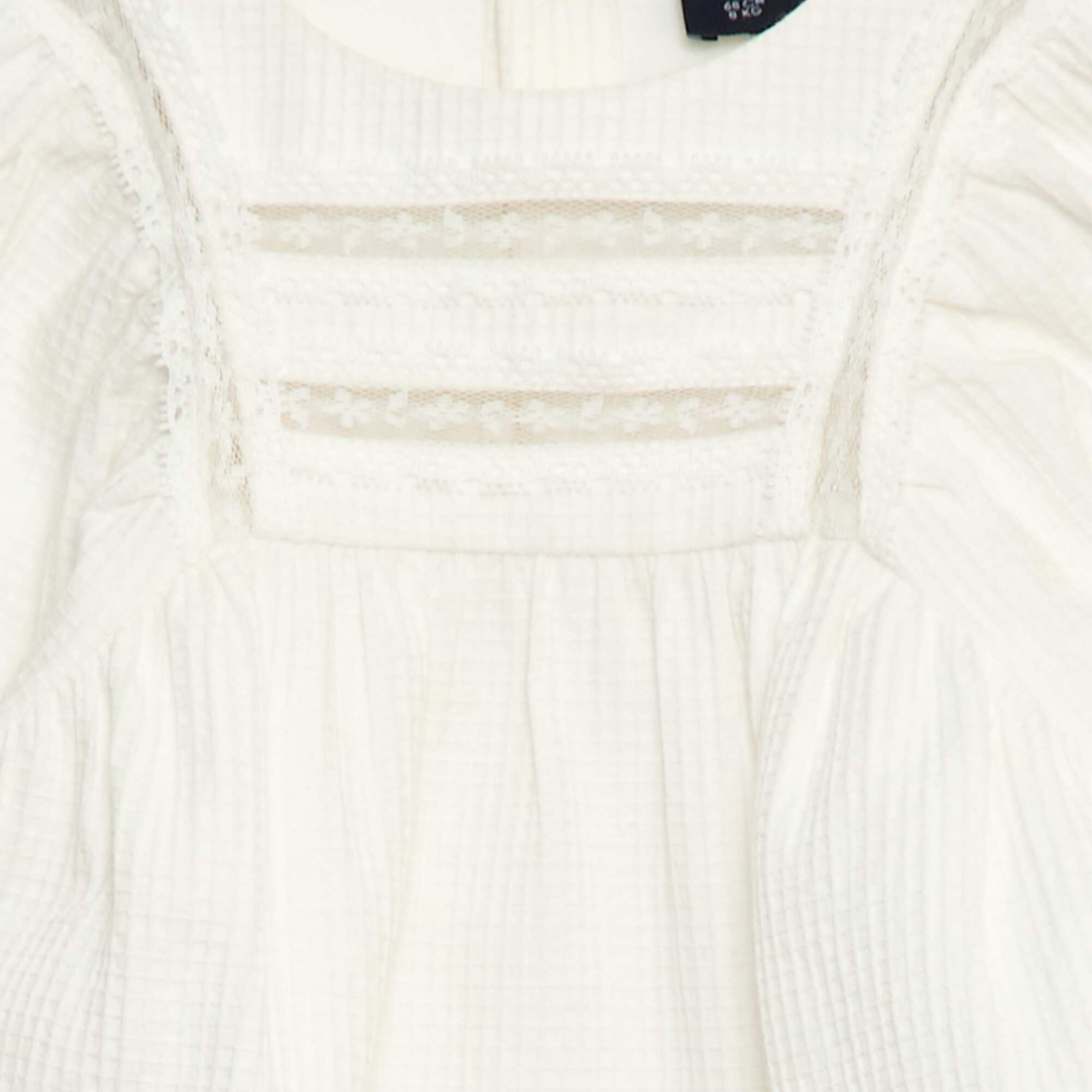 Dobby Blouse with Lace Yoke WHITE - Image 3