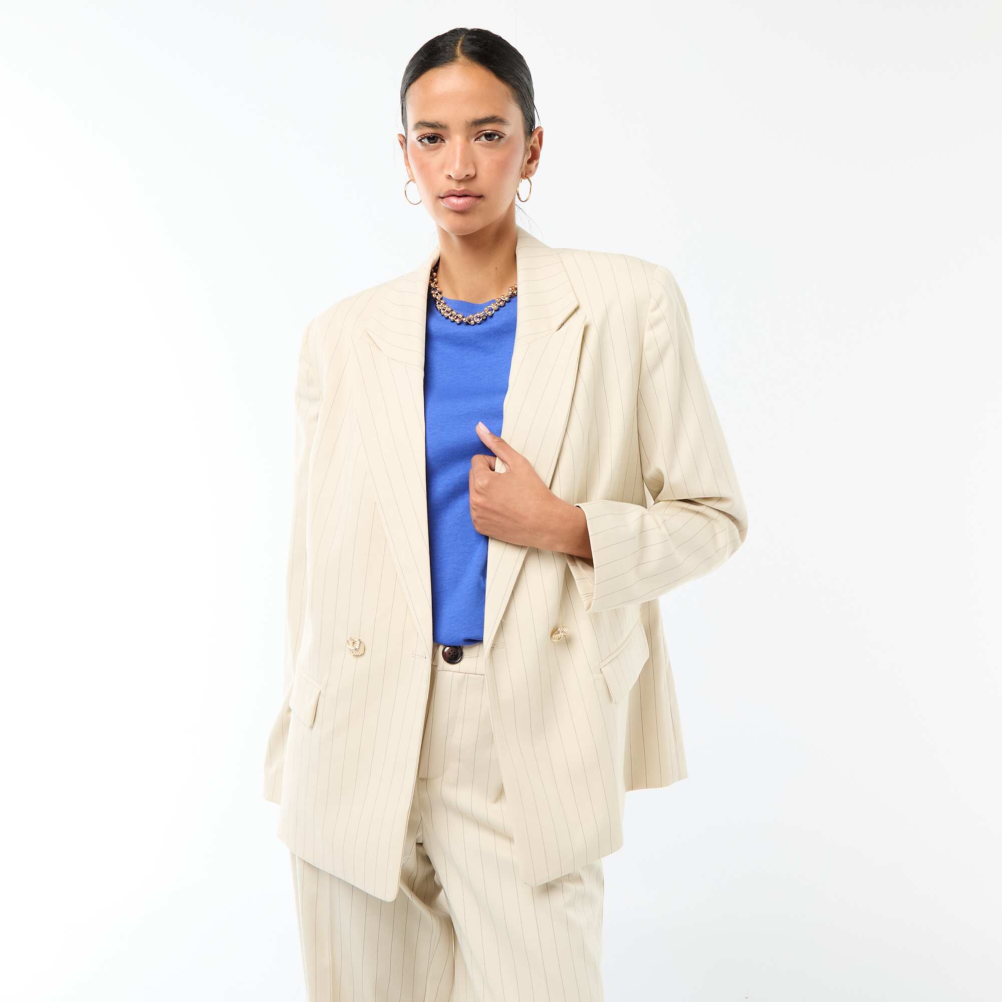 Double-Breasted Tailored Blazer BEIGE