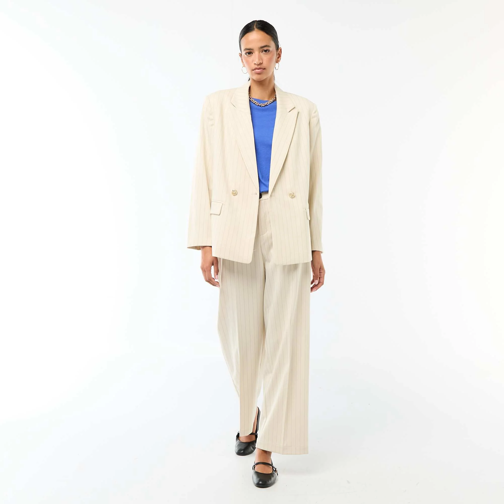 Double-Breasted Tailored Blazer BEIGE - Image 2