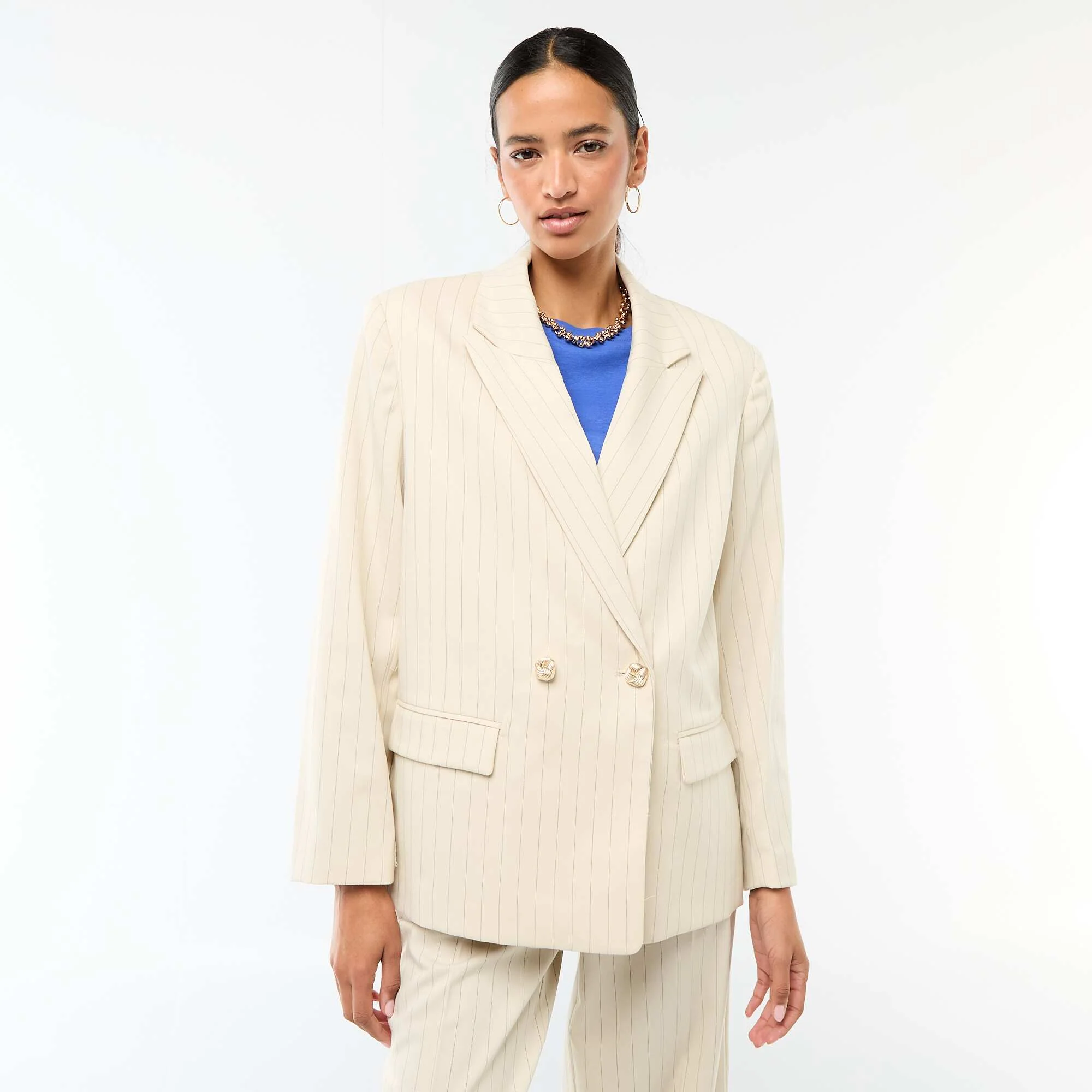 Double-Breasted Tailored Blazer BEIGE - Image 3