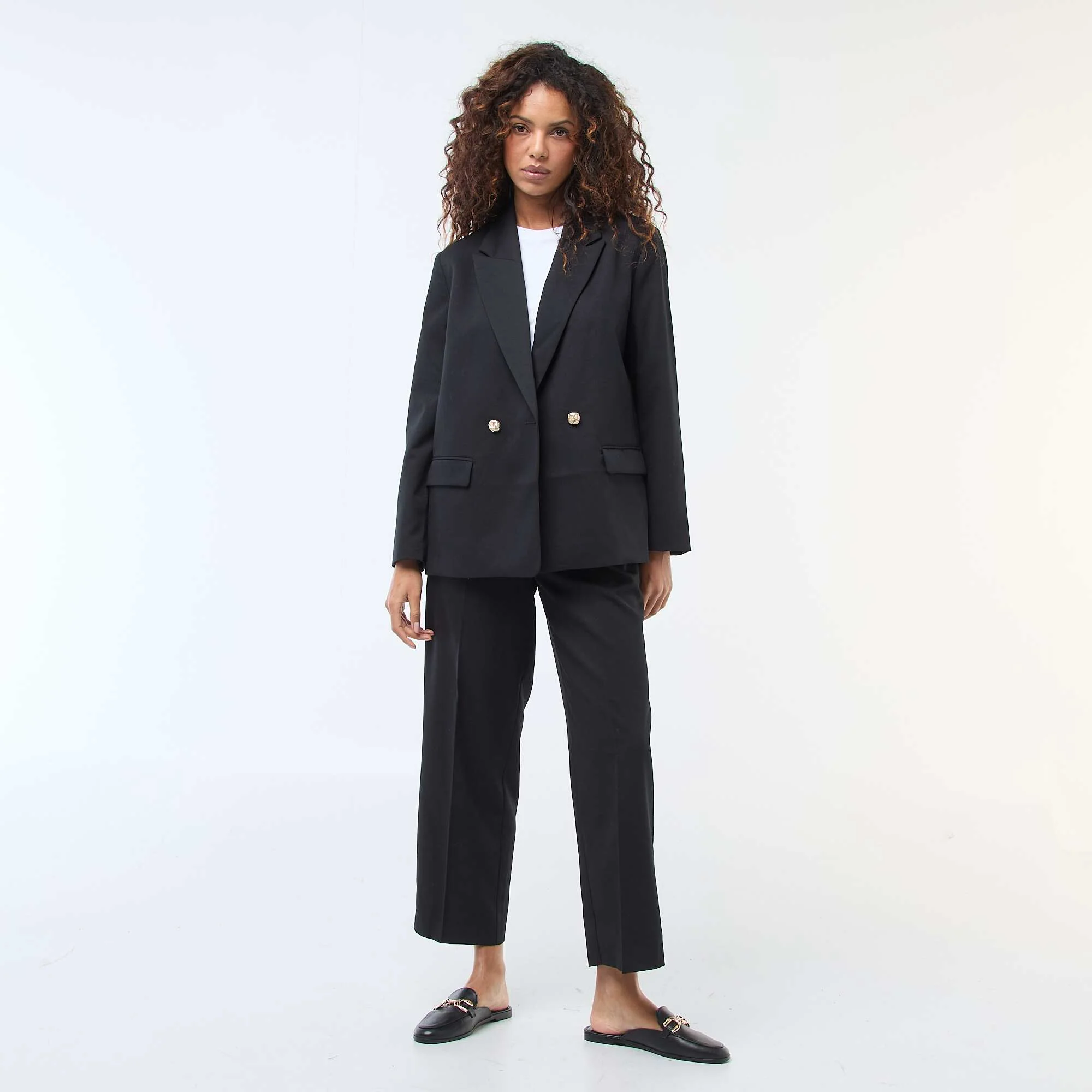 Double-Breasted Tailored Blazer BLACK - Image 2
