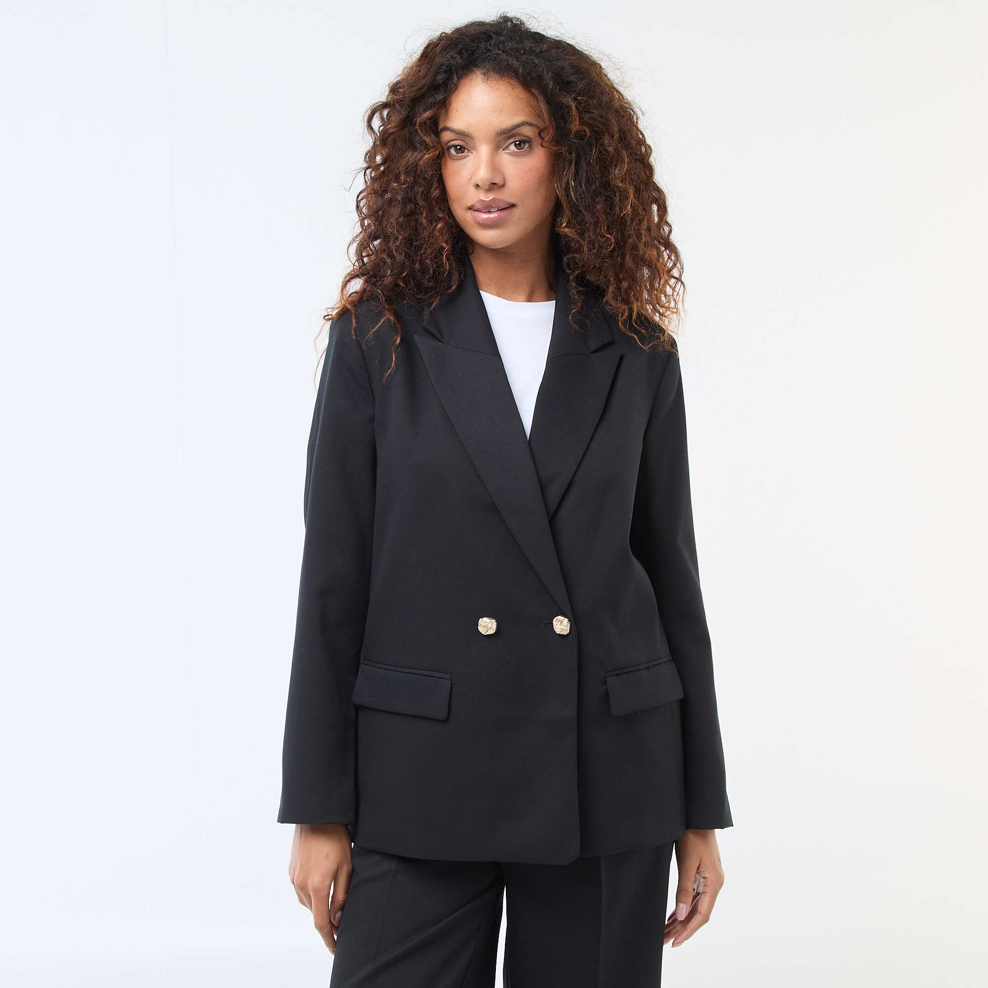 Double-Breasted Tailored Blazer BLACK - Image 3