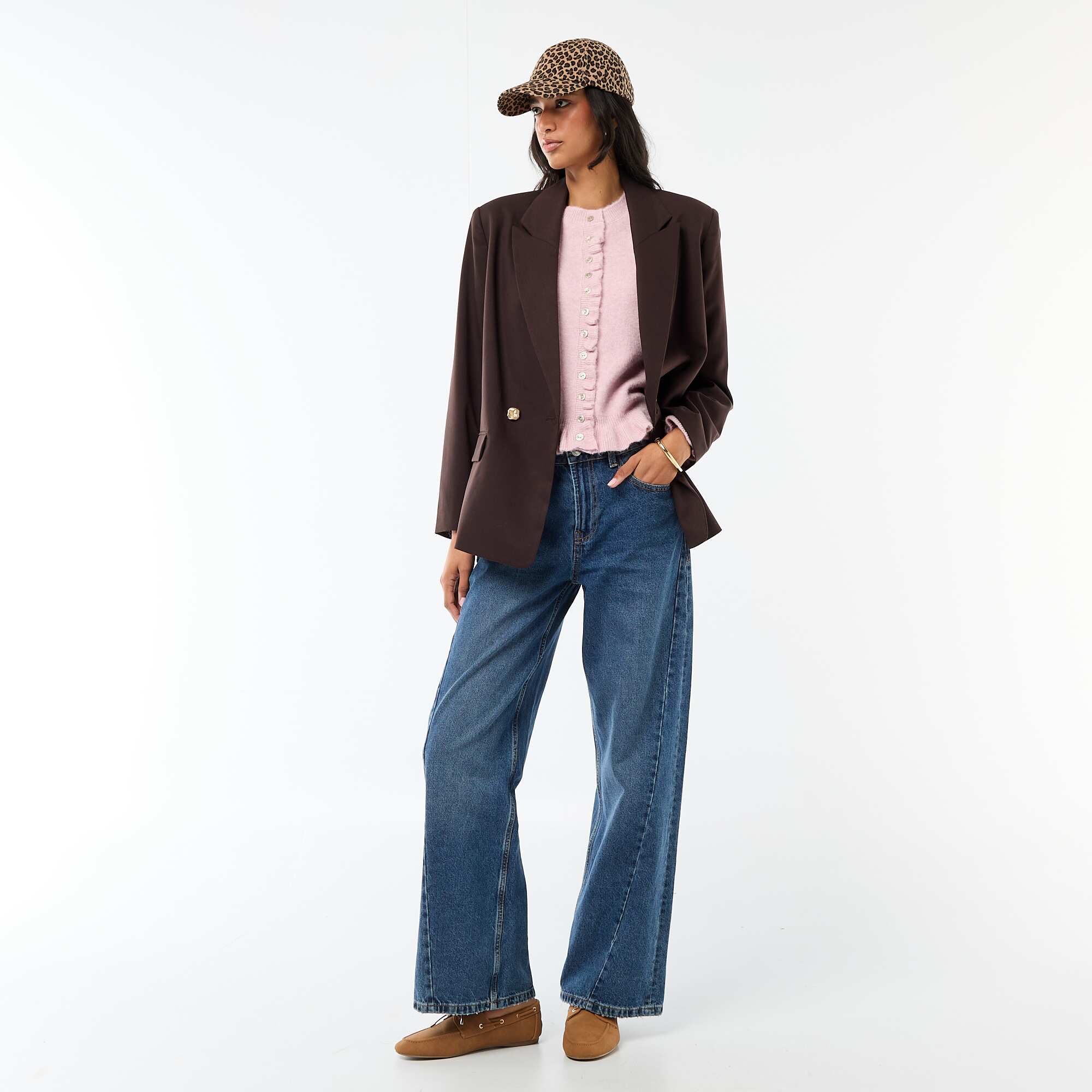 Double-Breasted Tailored Blazer BROWN - Image 2