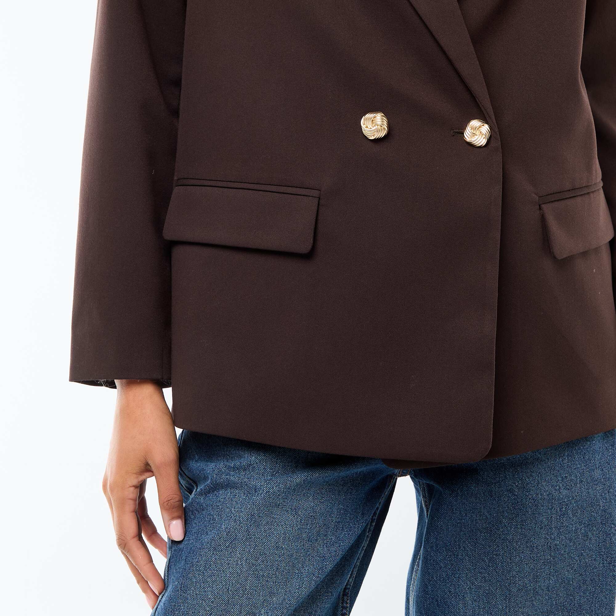 Double-Breasted Tailored Blazer BROWN - Image 3