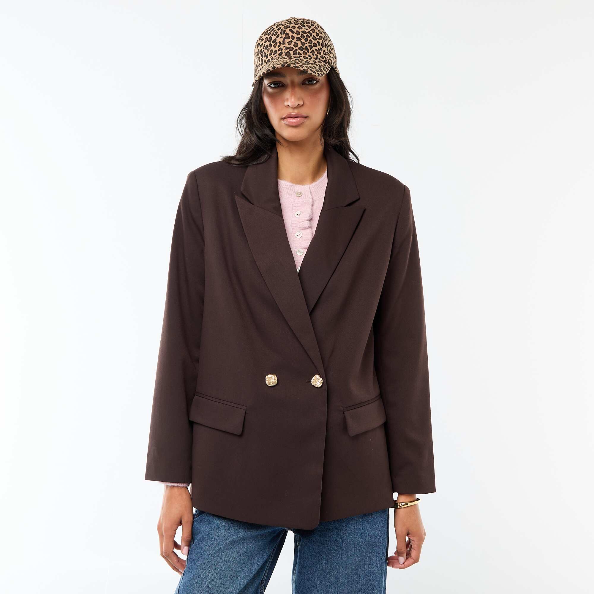 Double-Breasted Tailored Blazer BROWN - Image 5