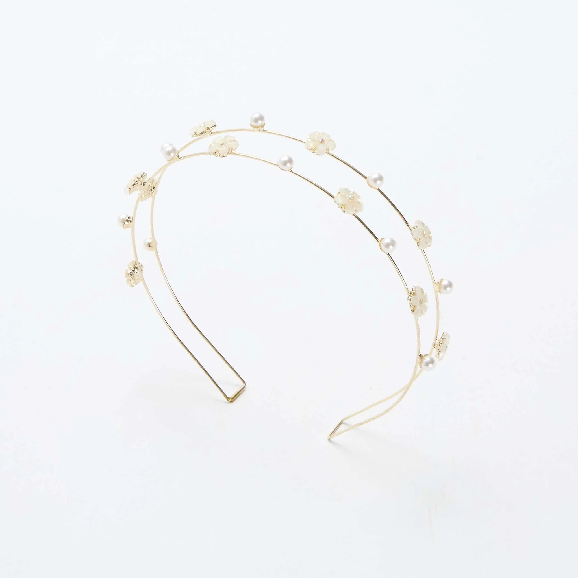 Double Row Floral Headband BEIGE