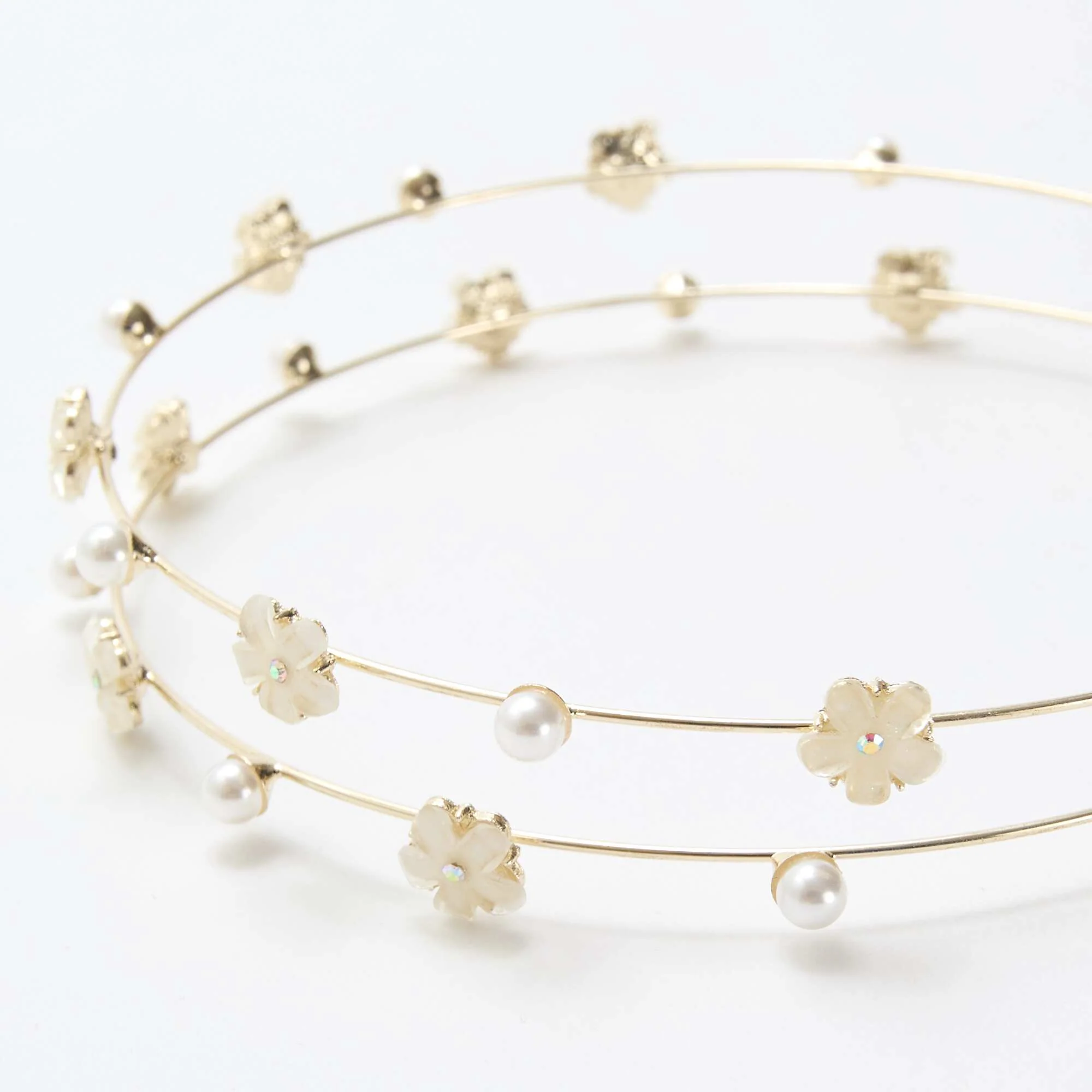 Double Row Floral Headband BEIGE - Image 2