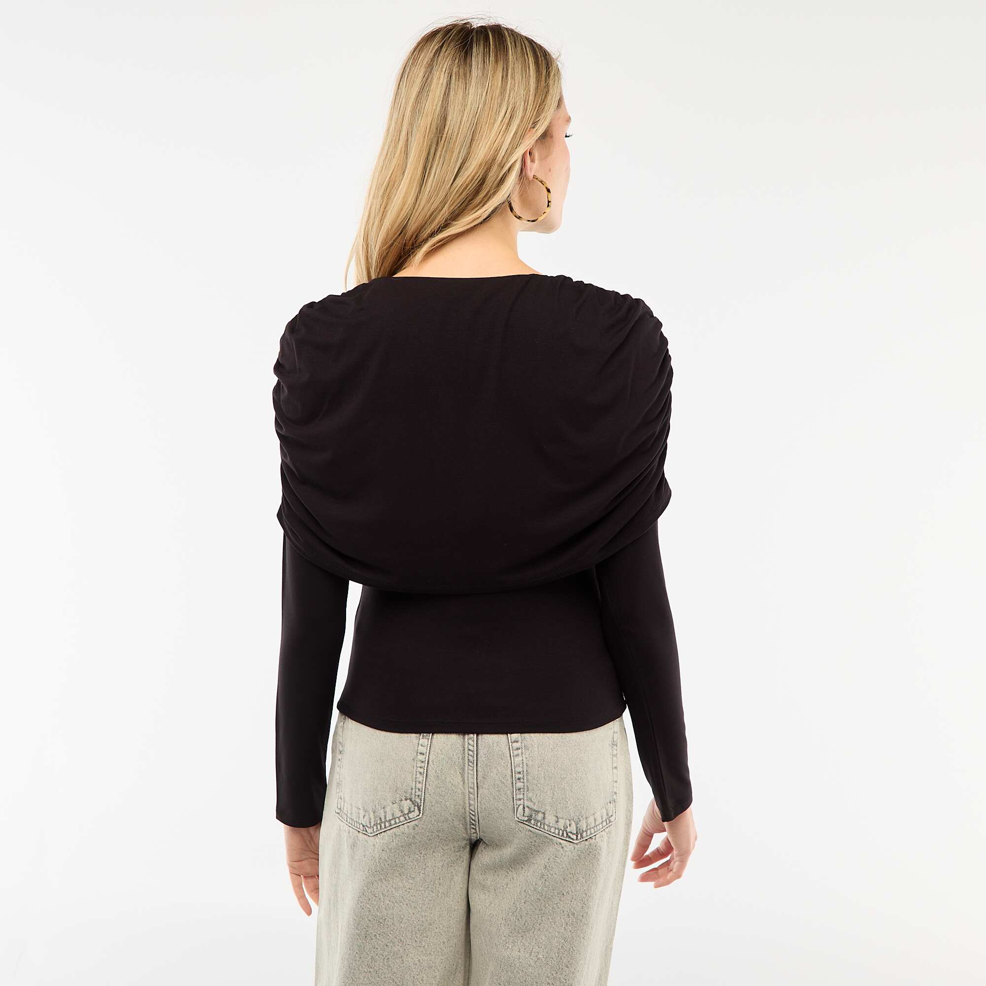 Draped Boat Neck T-shirt BLACK - Image 3
