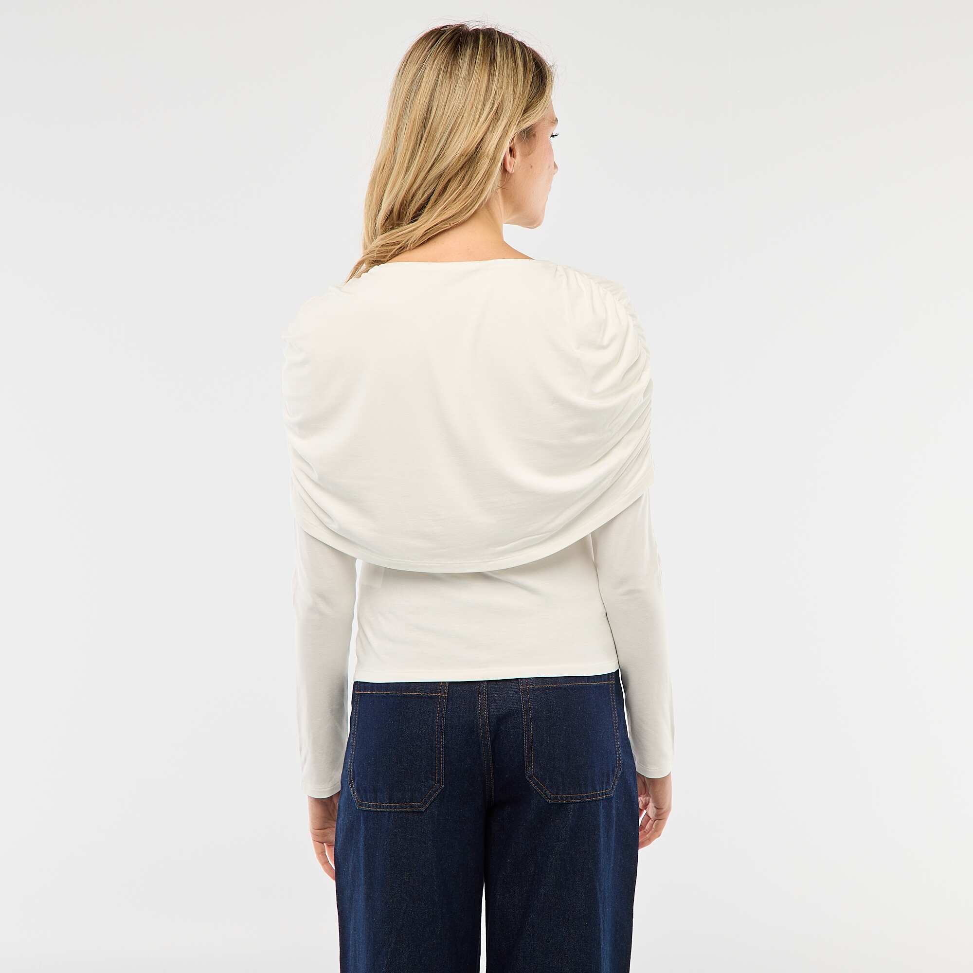 Draped Boat Neck T-shirt WHITE - Image 2
