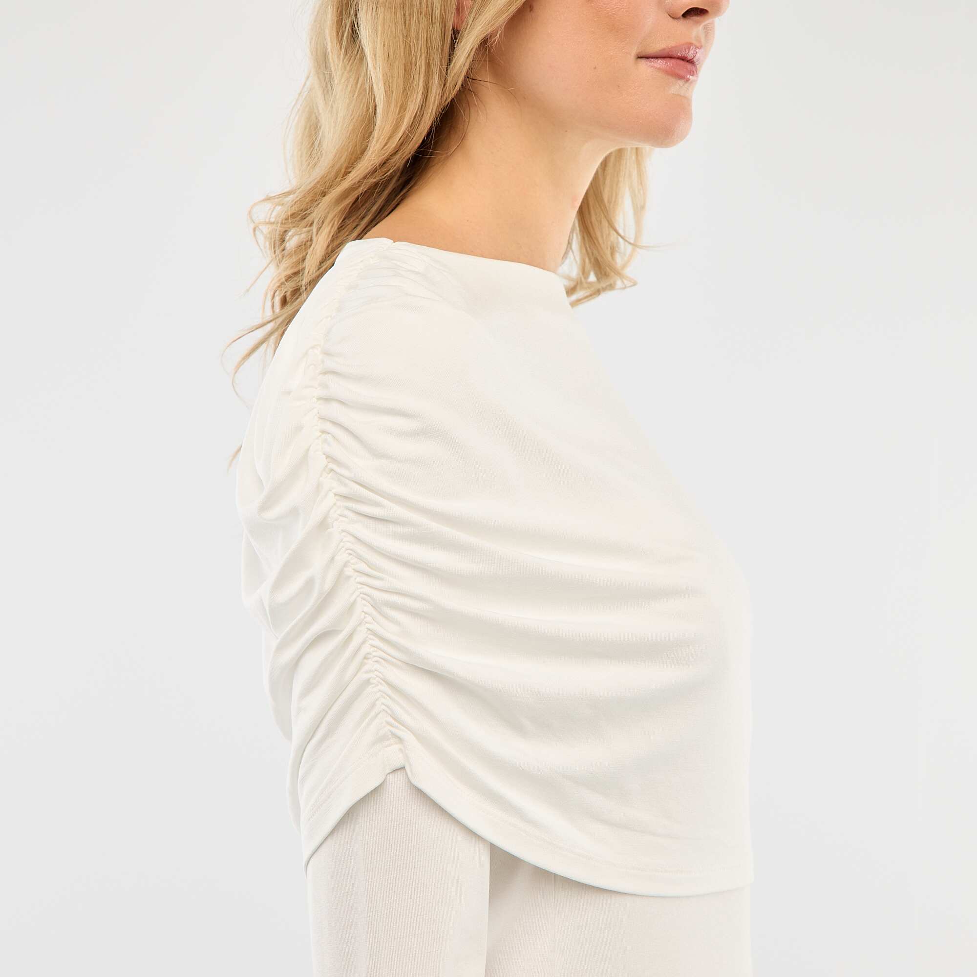 Draped Boat Neck T-shirt WHITE - Image 3