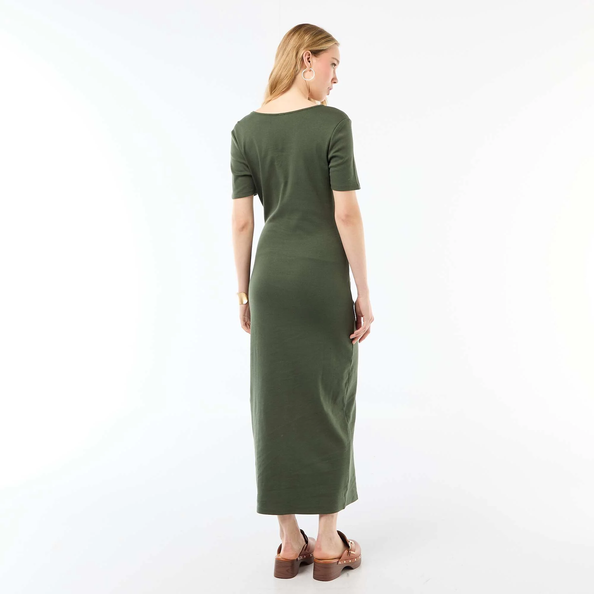 Draped Long Dress with Jewel Detail GREEN - Image 3