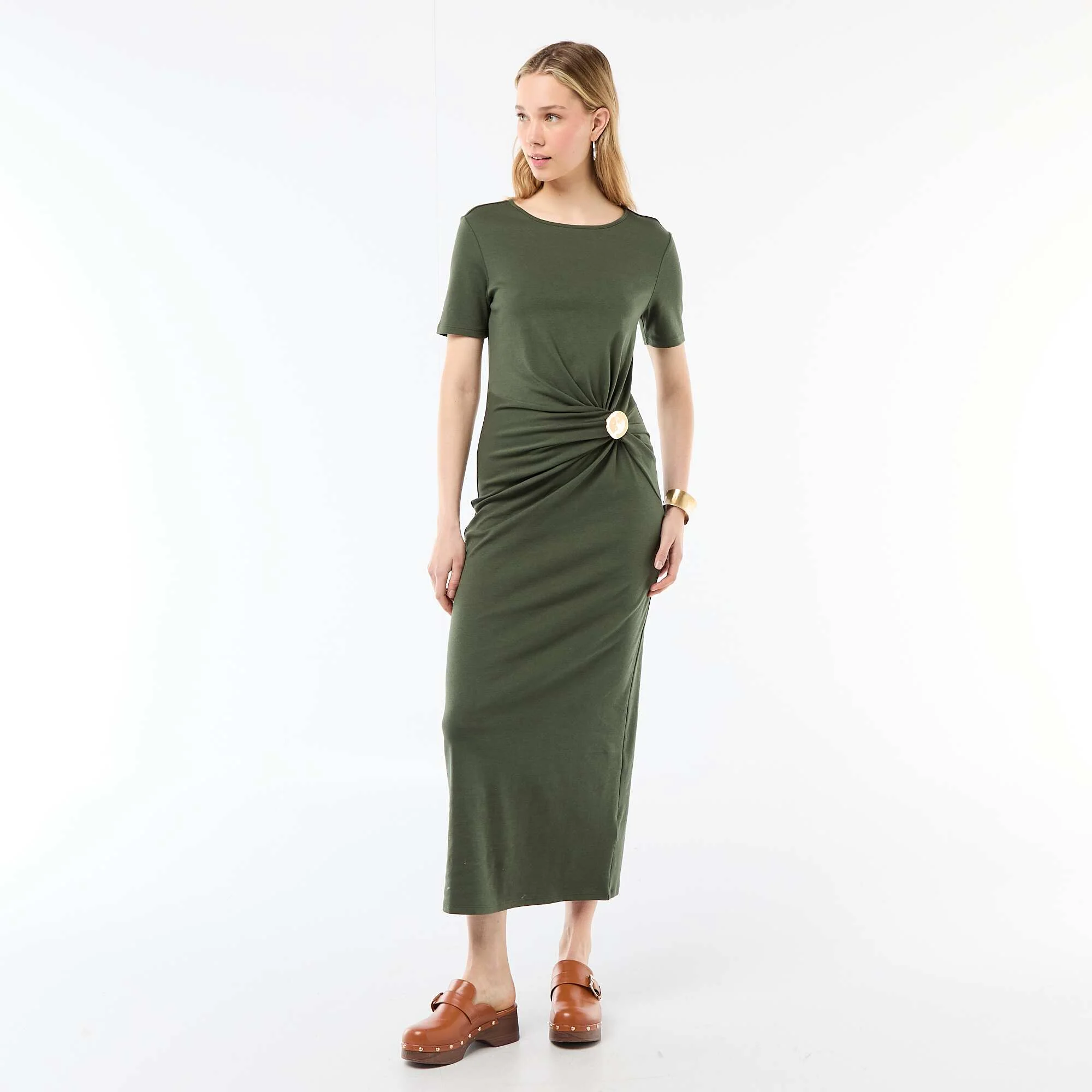 Draped Long Dress with Jewel Detail GREEN - Image 4