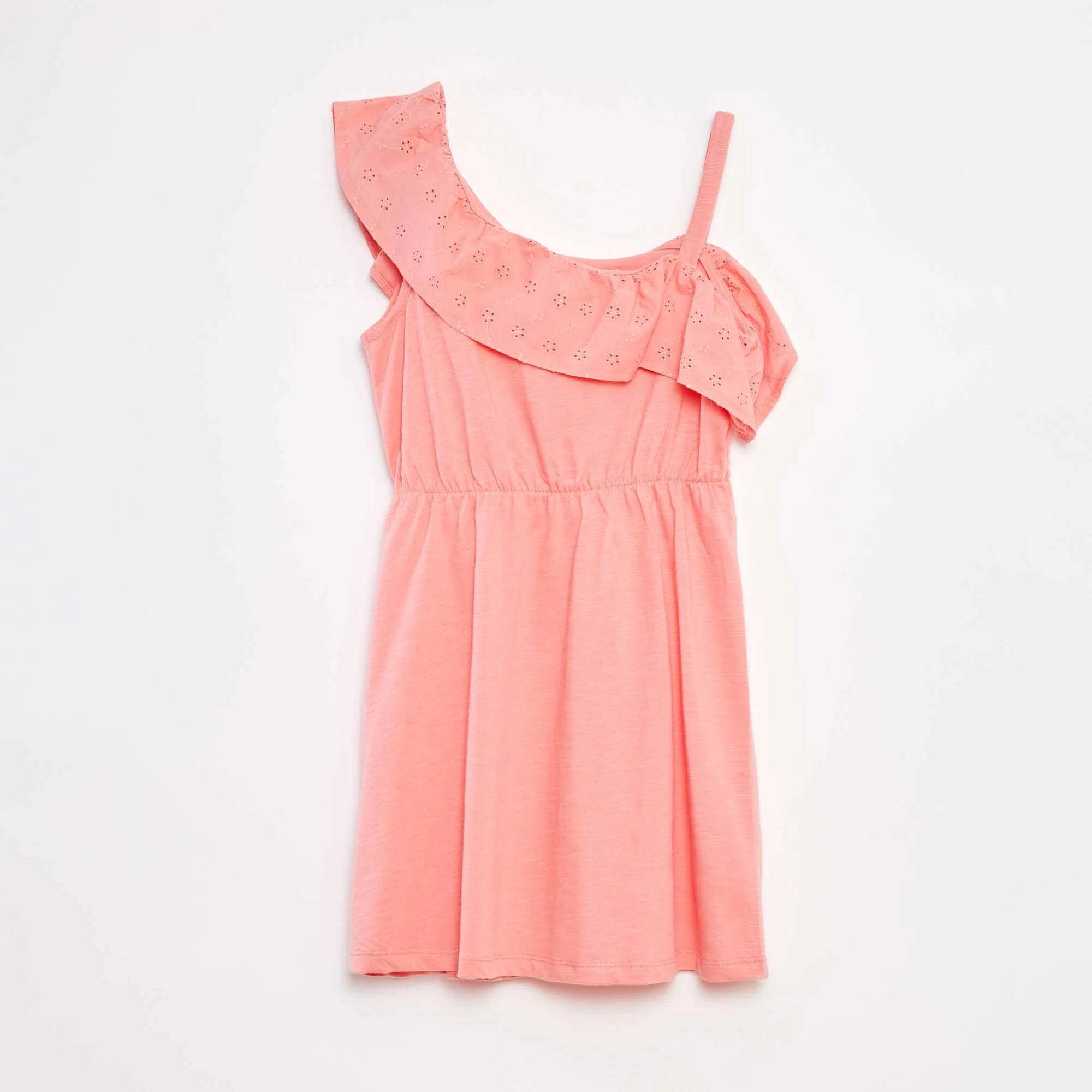 Dress with bare shoulder and broderie anglaise PINK - Image 2
