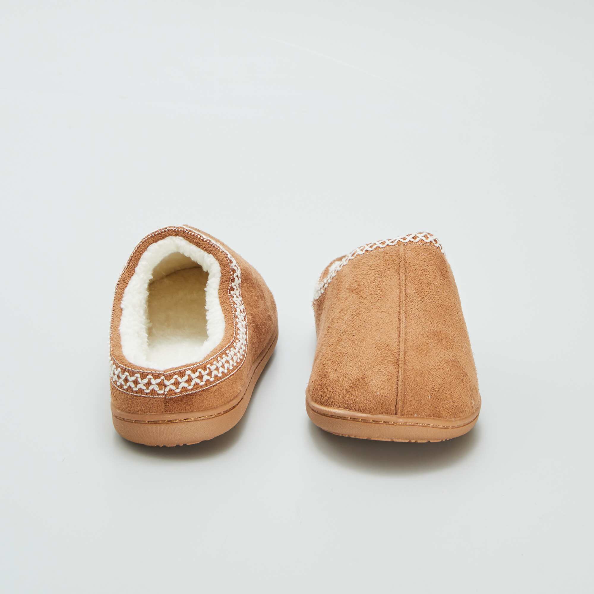 Embroidered faux fur-lined mules BEIGE - Image 3