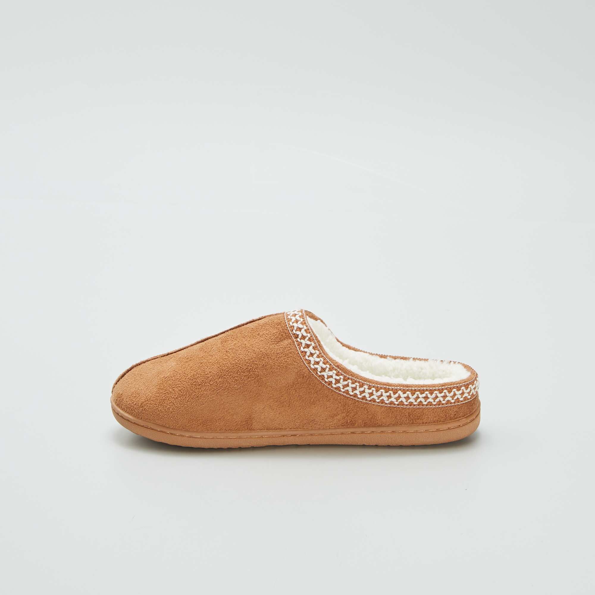 Embroidered faux fur-lined mules BEIGE - Image 4