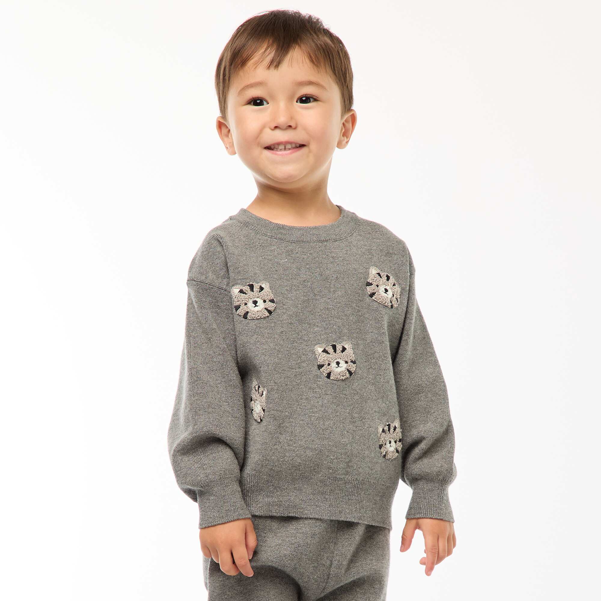 Embroidered Knit Crew Neck Sweater GREY