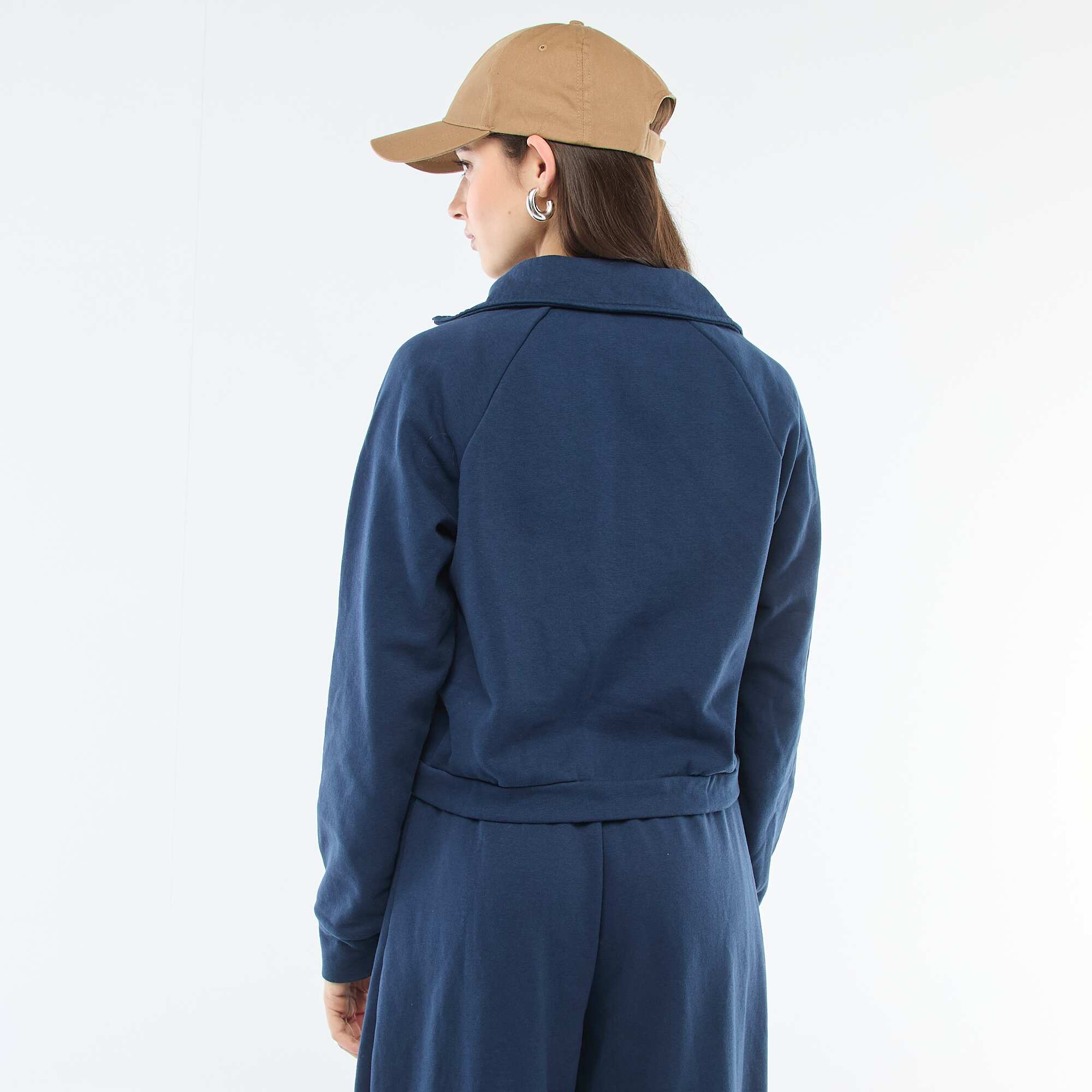 Embroidered Message Cropped Zip-Up Sweatshirt BLUE - Image 4