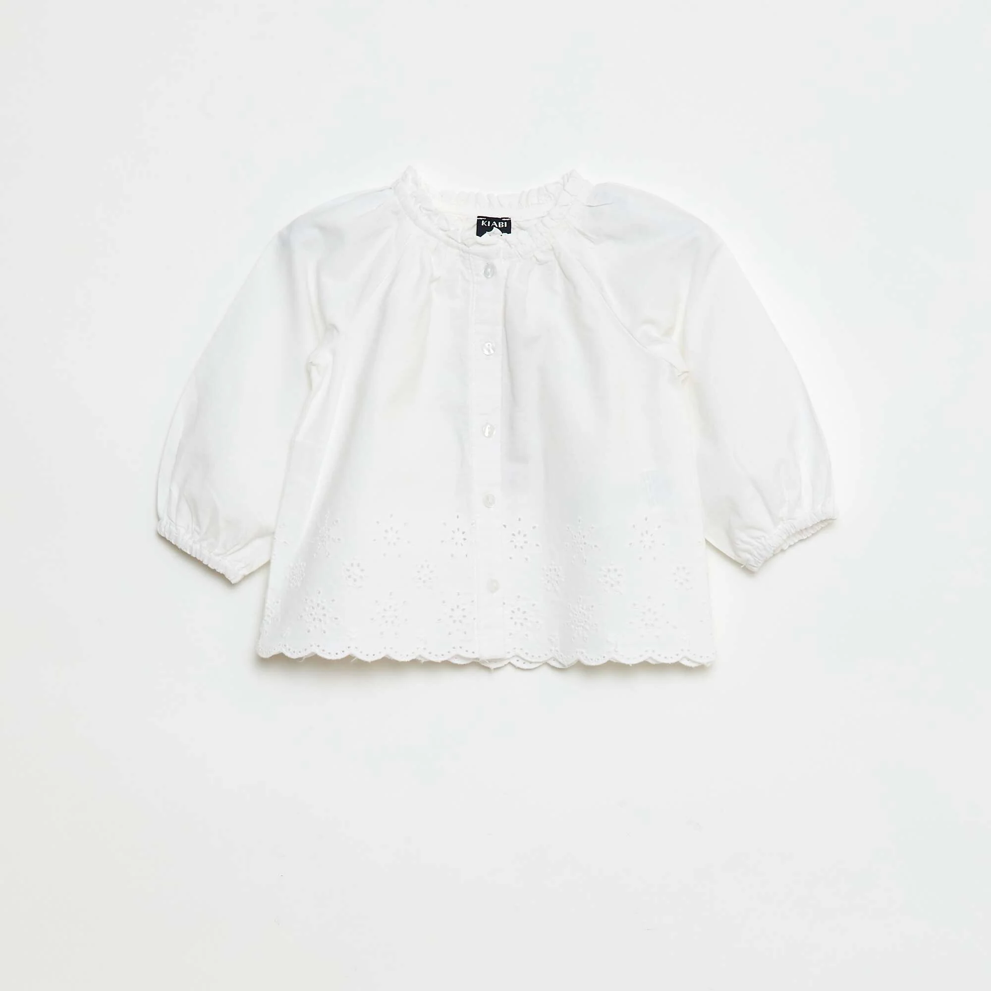 Embroidered poplin blouse with ruffled collar WHITE