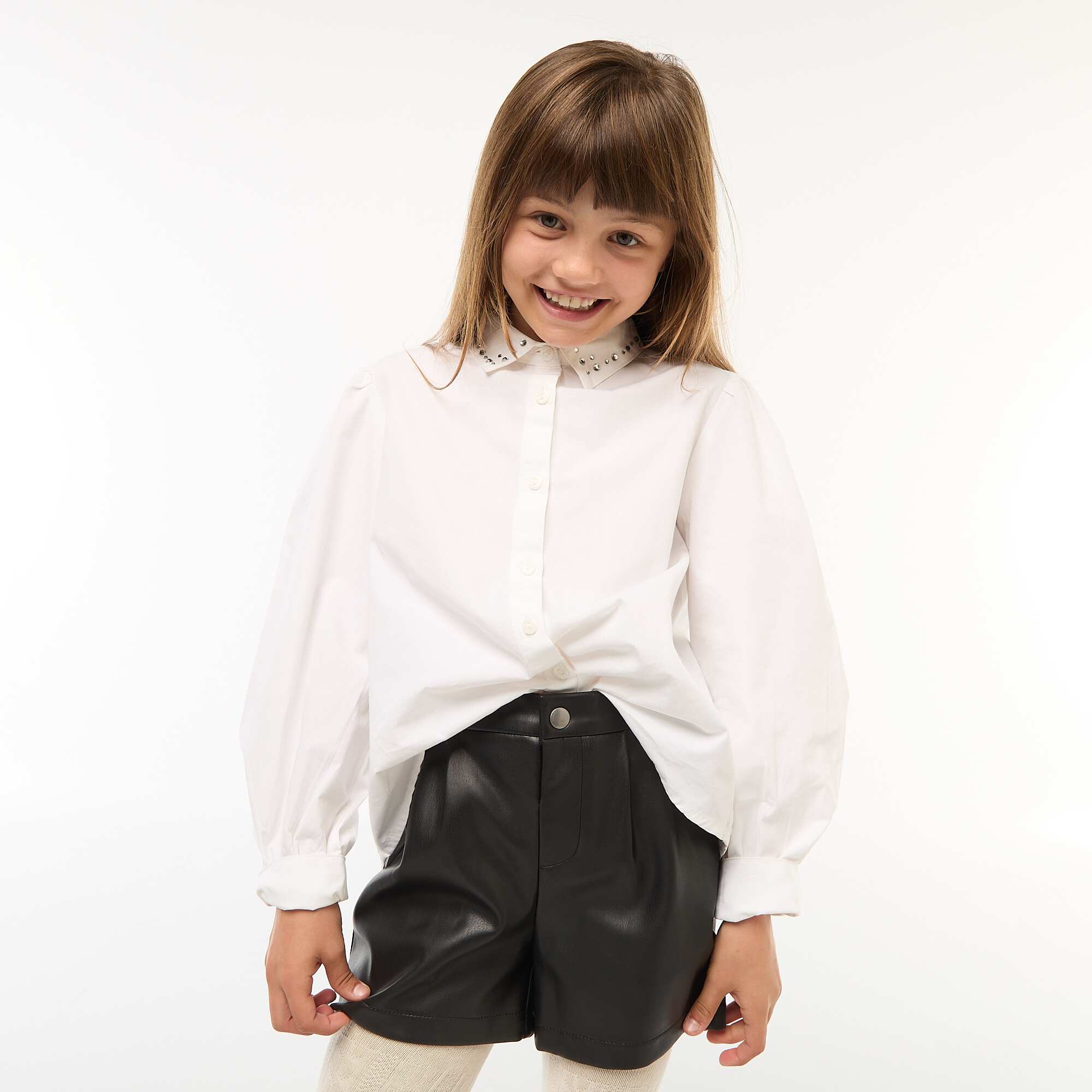 Faux Jewel Collar Shirt WHITE