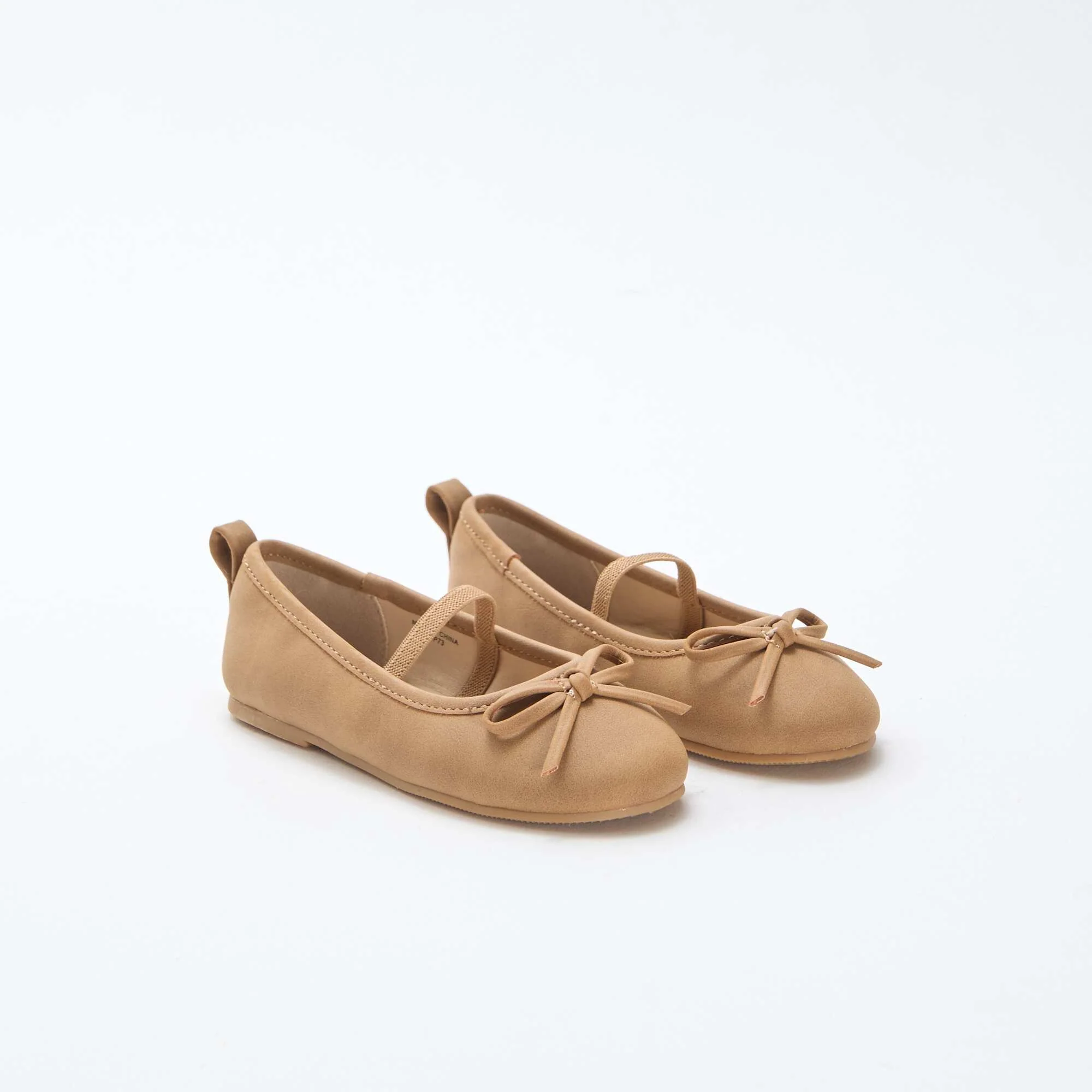 Faux Leather Ballerina Shoes with Strap BROWN