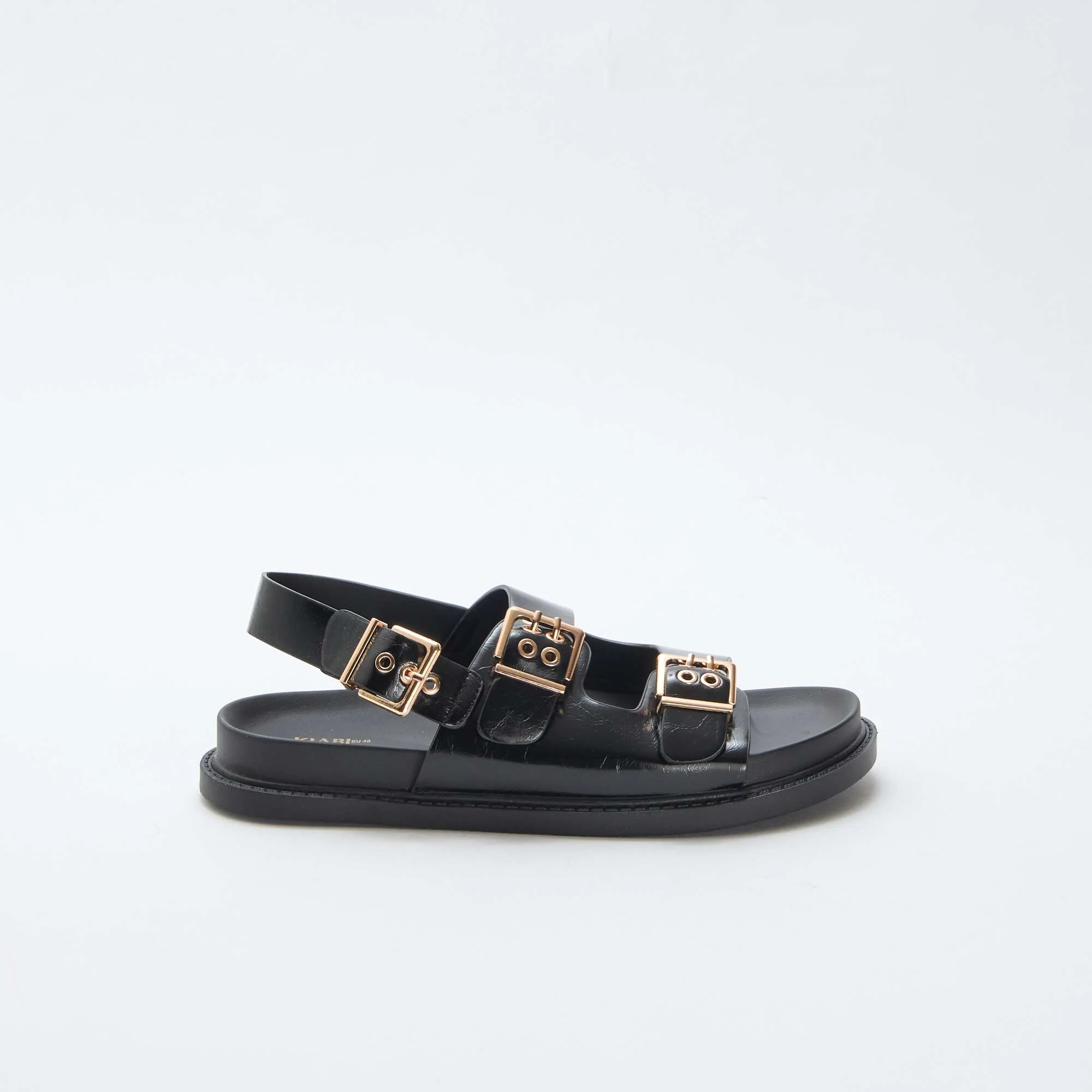 Faux Leather Mules with 3 Adjustable Straps BLACK - Image 2