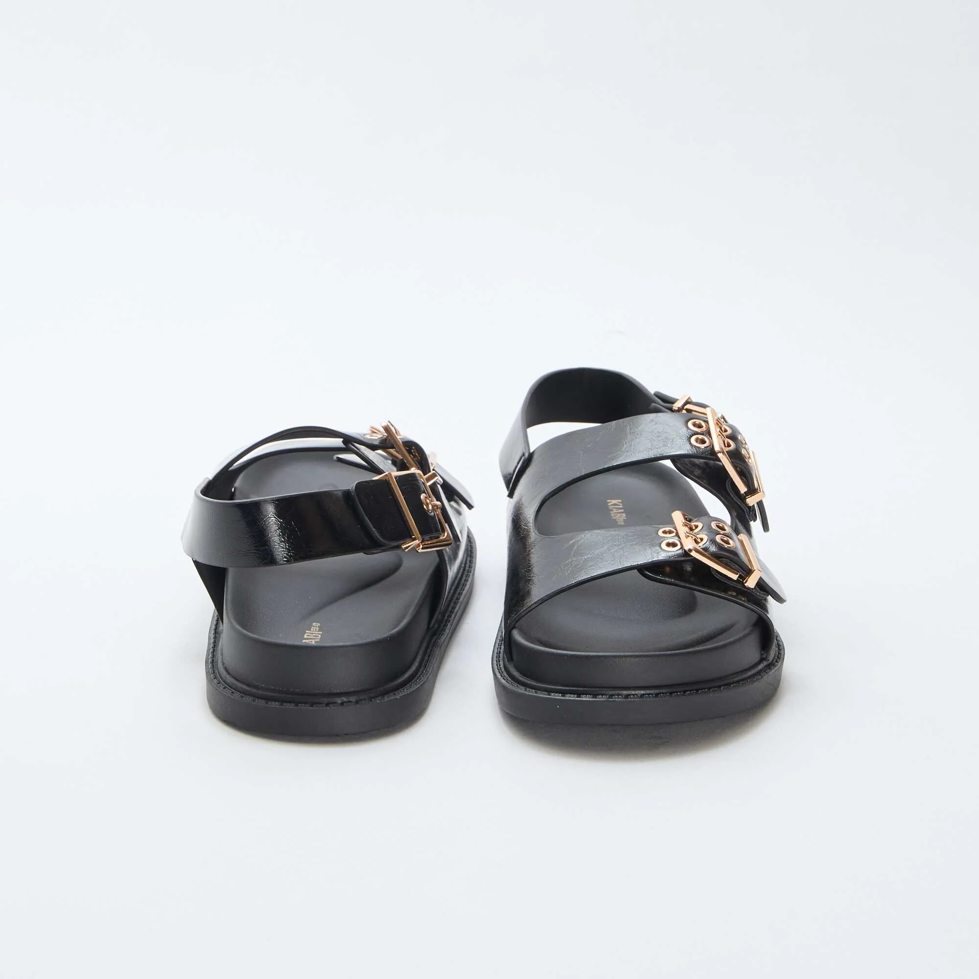 Faux Leather Mules with 3 Adjustable Straps BLACK - Image 3