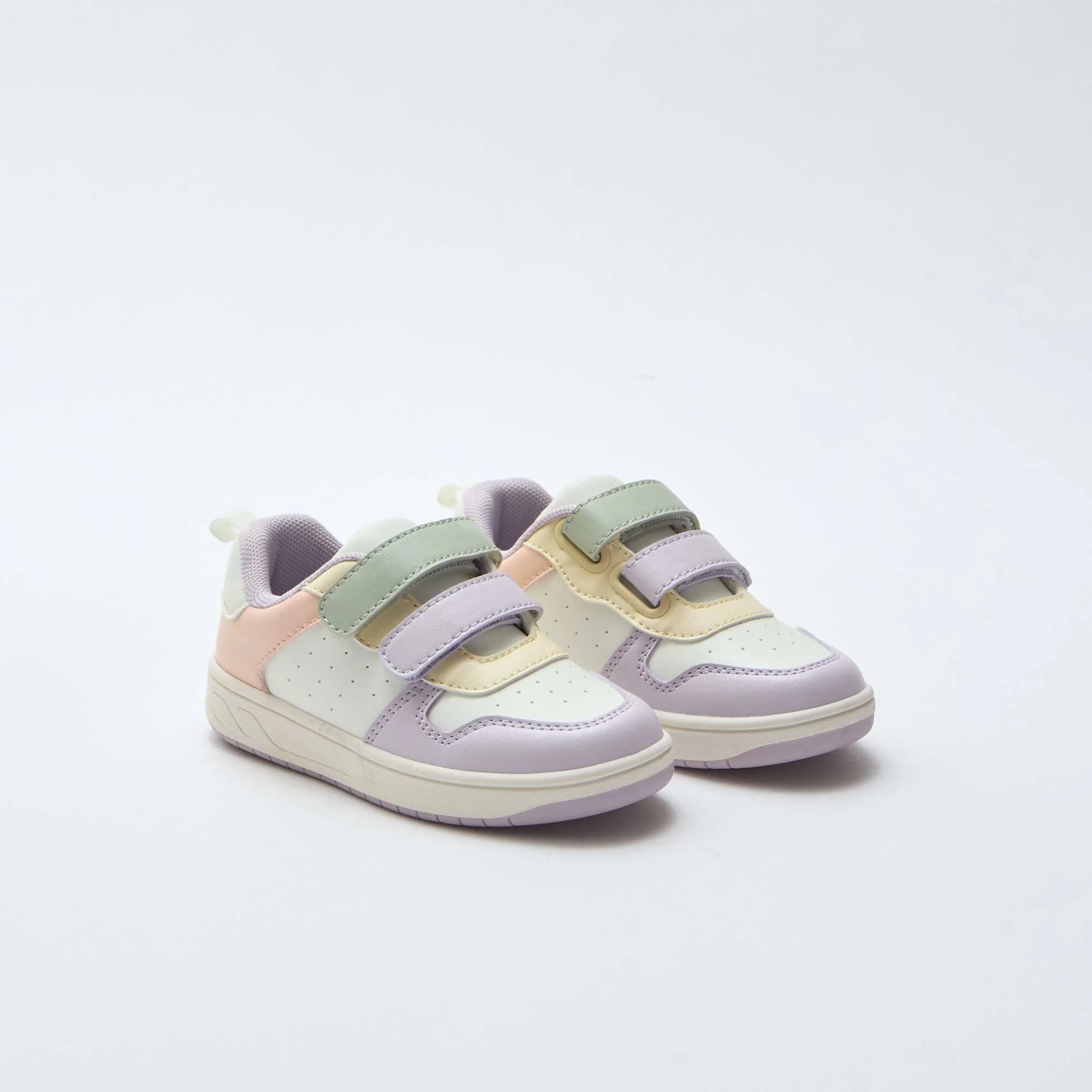 Faux Leather Sneakers with 2 Hook-and-Loop Straps PINK