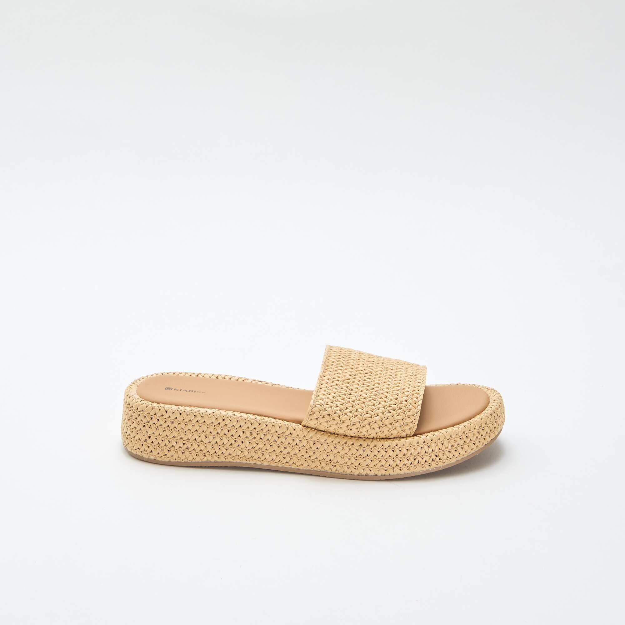 Faux Straw Wedge Mule BEIGE - Image 2