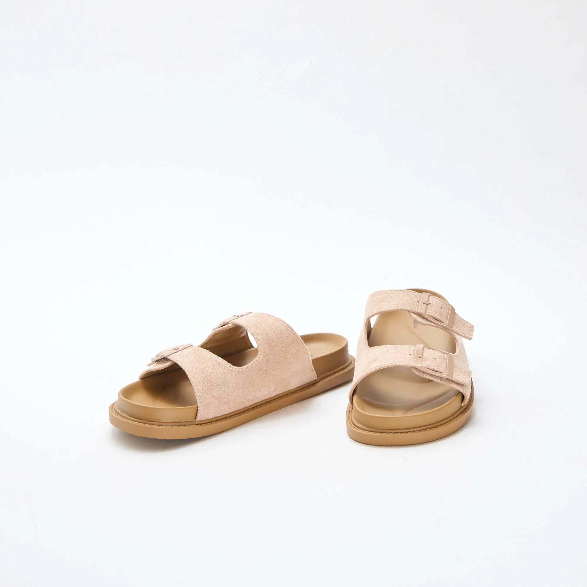 Faux suede double strap mules BEIGE - Image 5