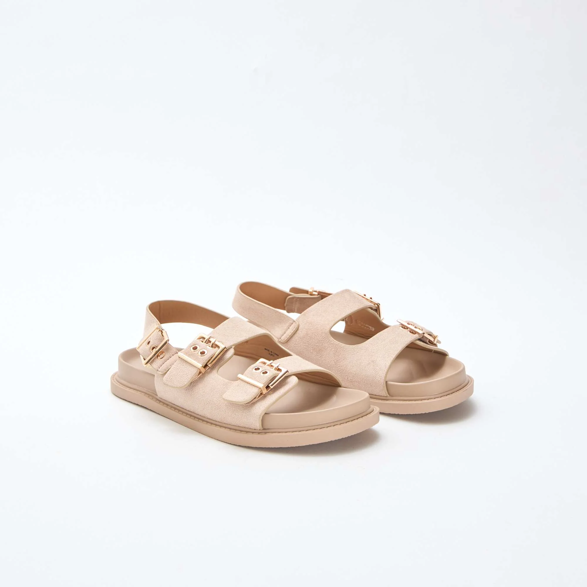 Faux Suede Mules with Adjustable Back Strap BEIGE