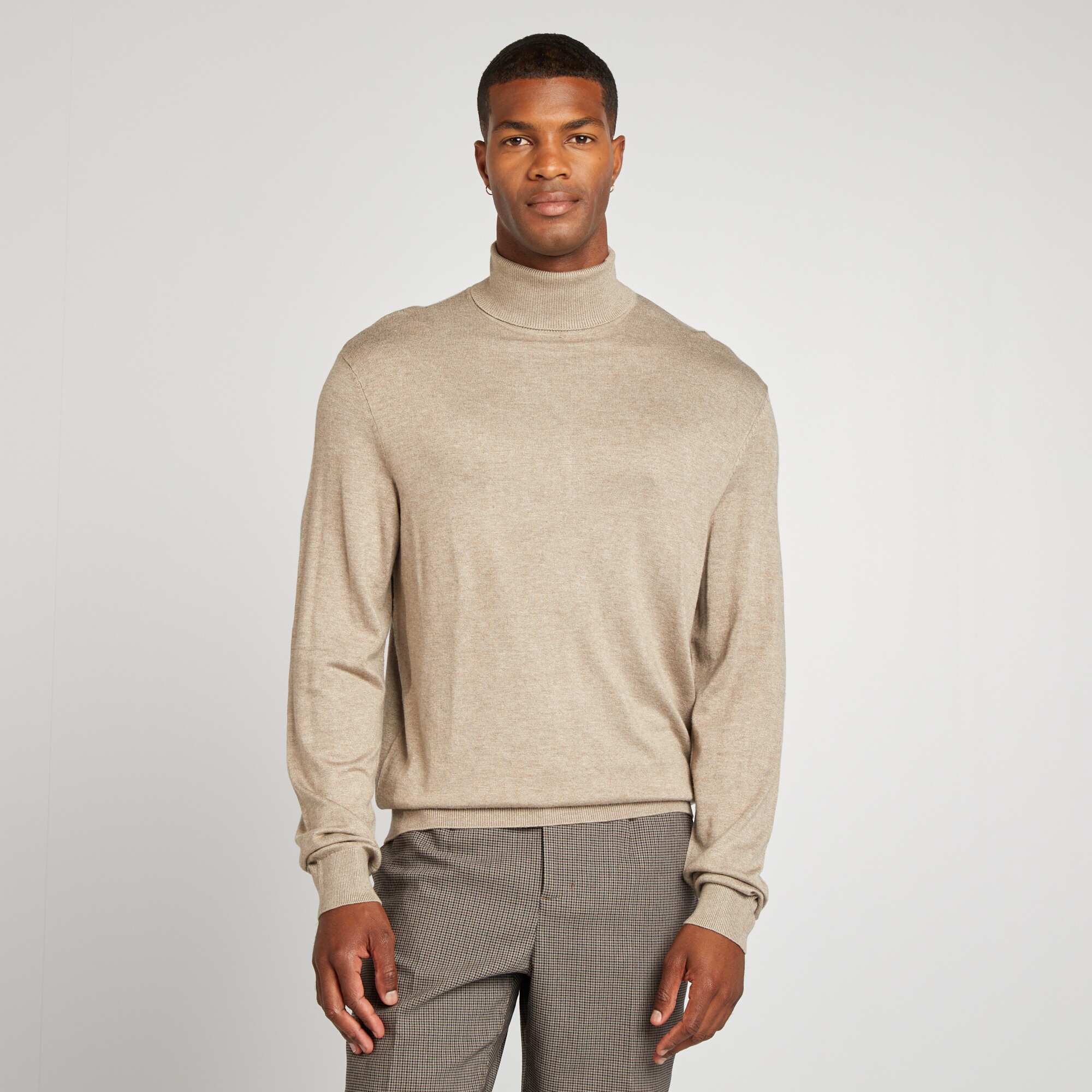 Fine knit roll neck sweater BEIGE - Image 4