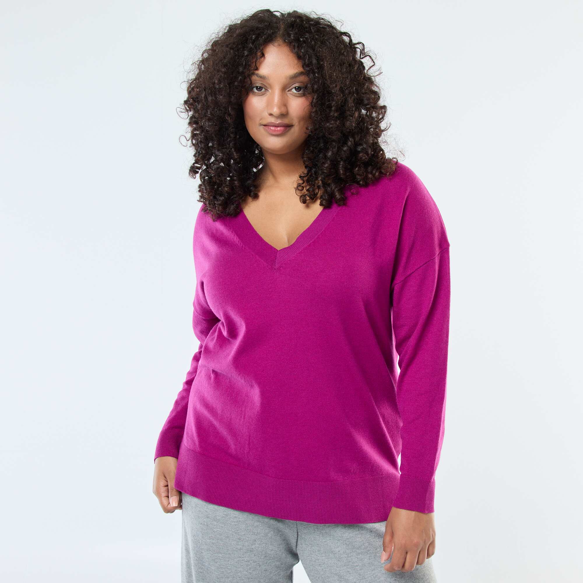 Fine knit V-neck sweater PURPLE - Image 4