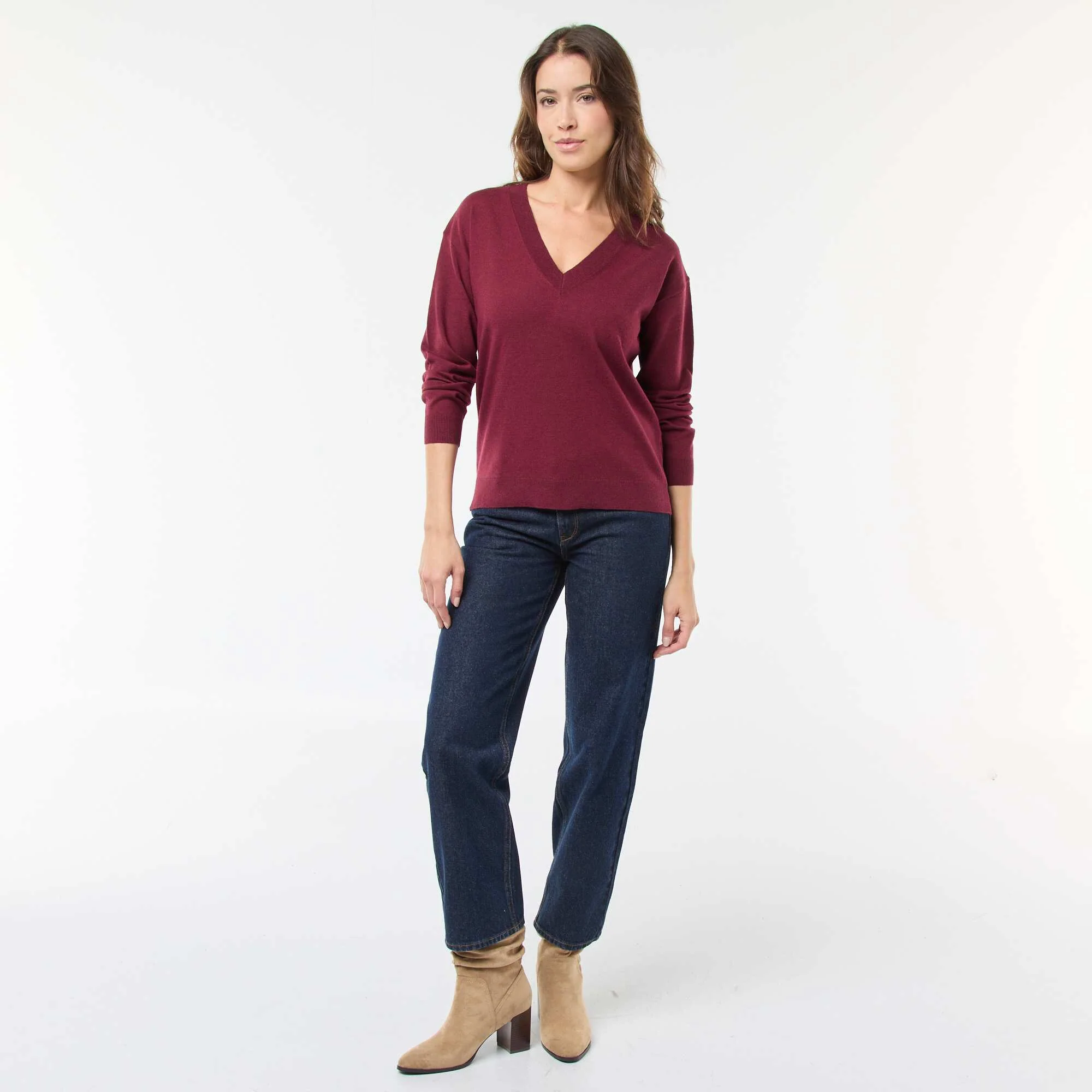 Fine-knit V-neck sweater PURPLE - Image 2
