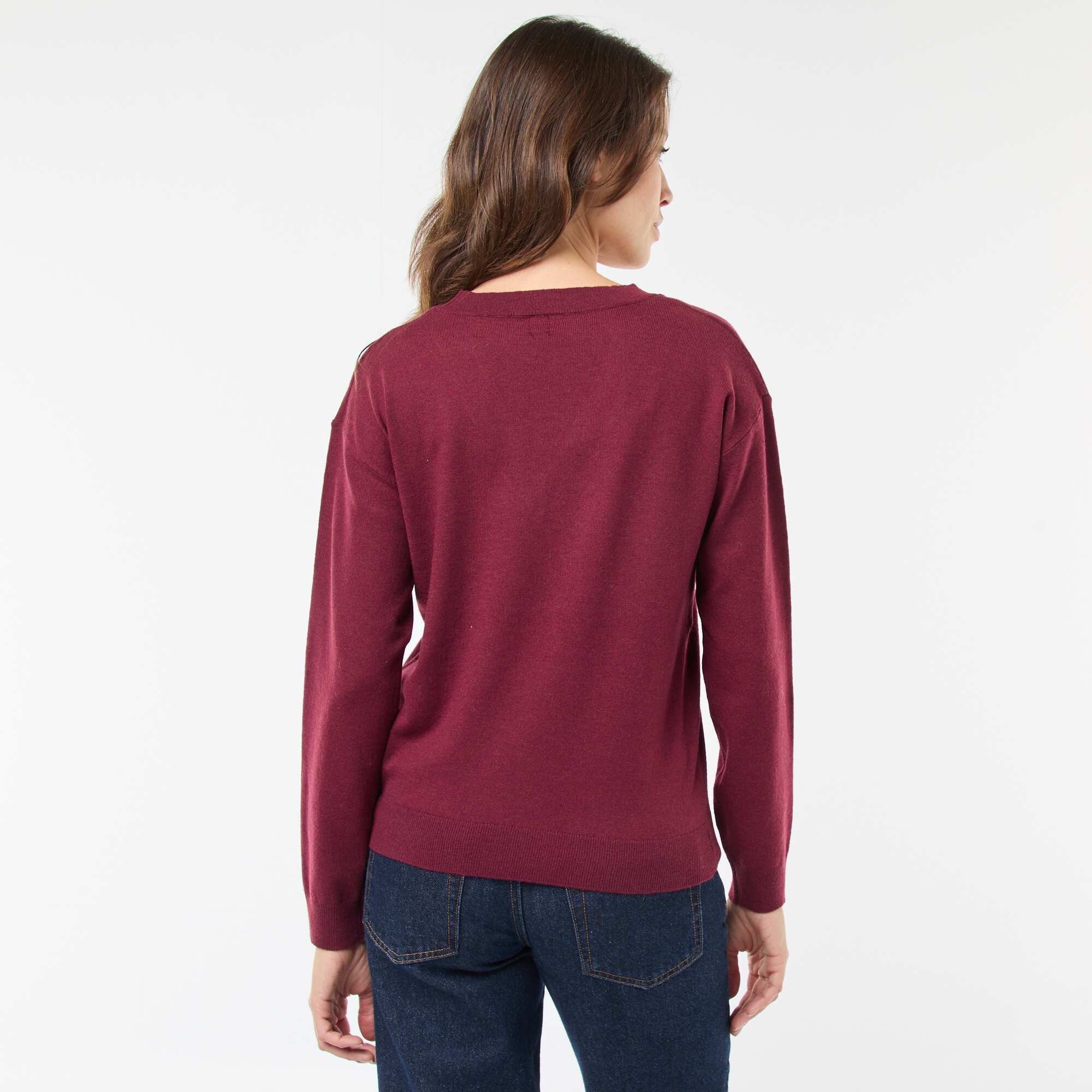 Fine-knit V-neck sweater PURPLE - Image 4