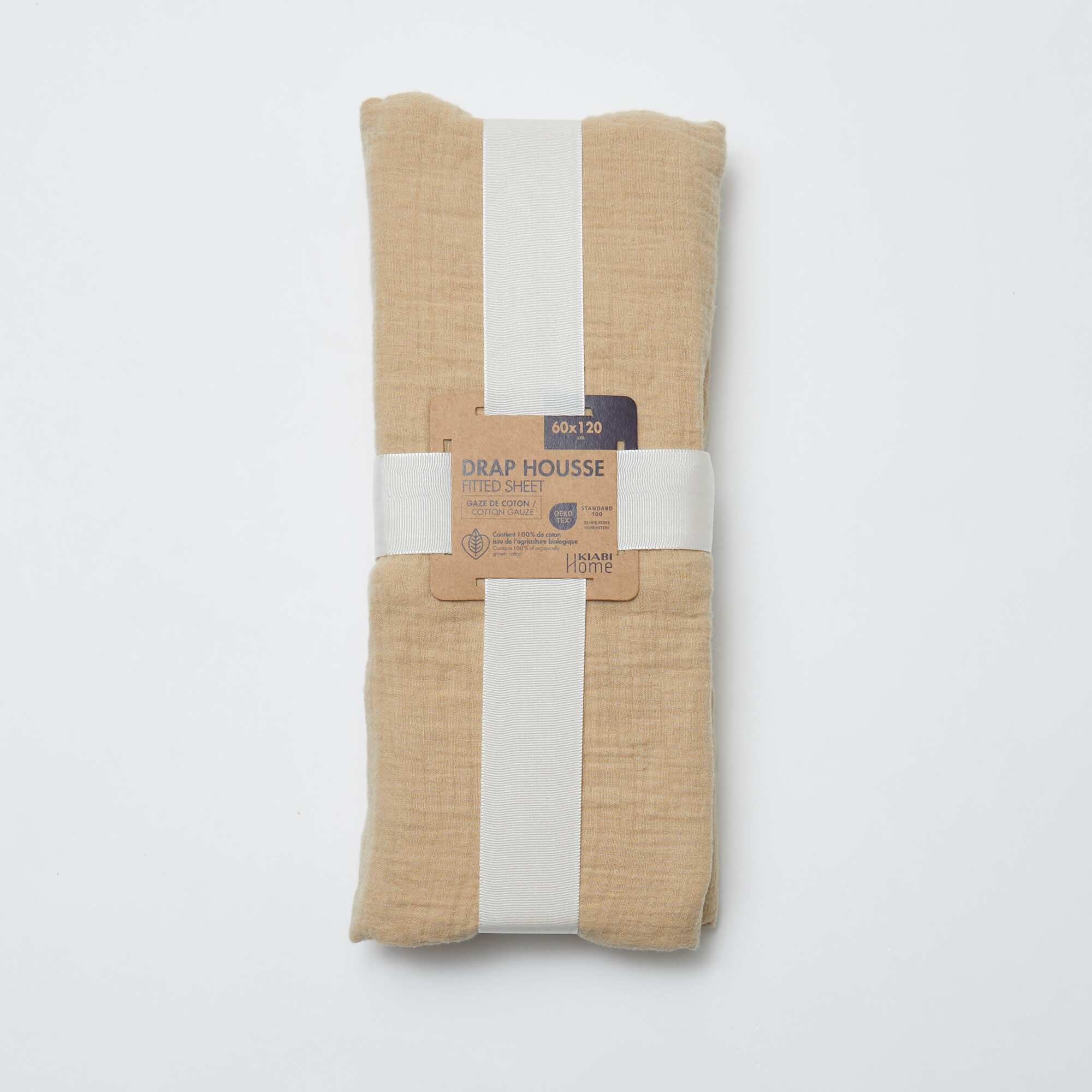 Fitted Crib Sheet (60x120 cm) in Double Cotton Gauze - Kiabi Home BEIGE