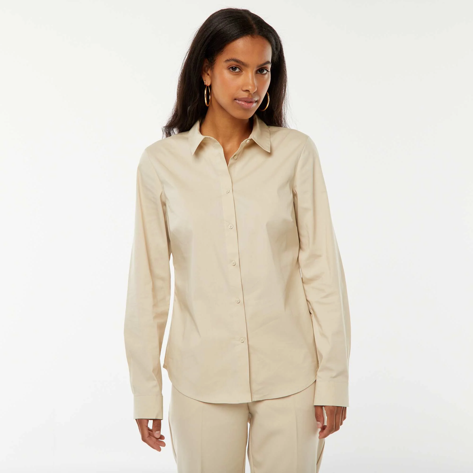 Fitted shirt with cutaway collar BEIGE